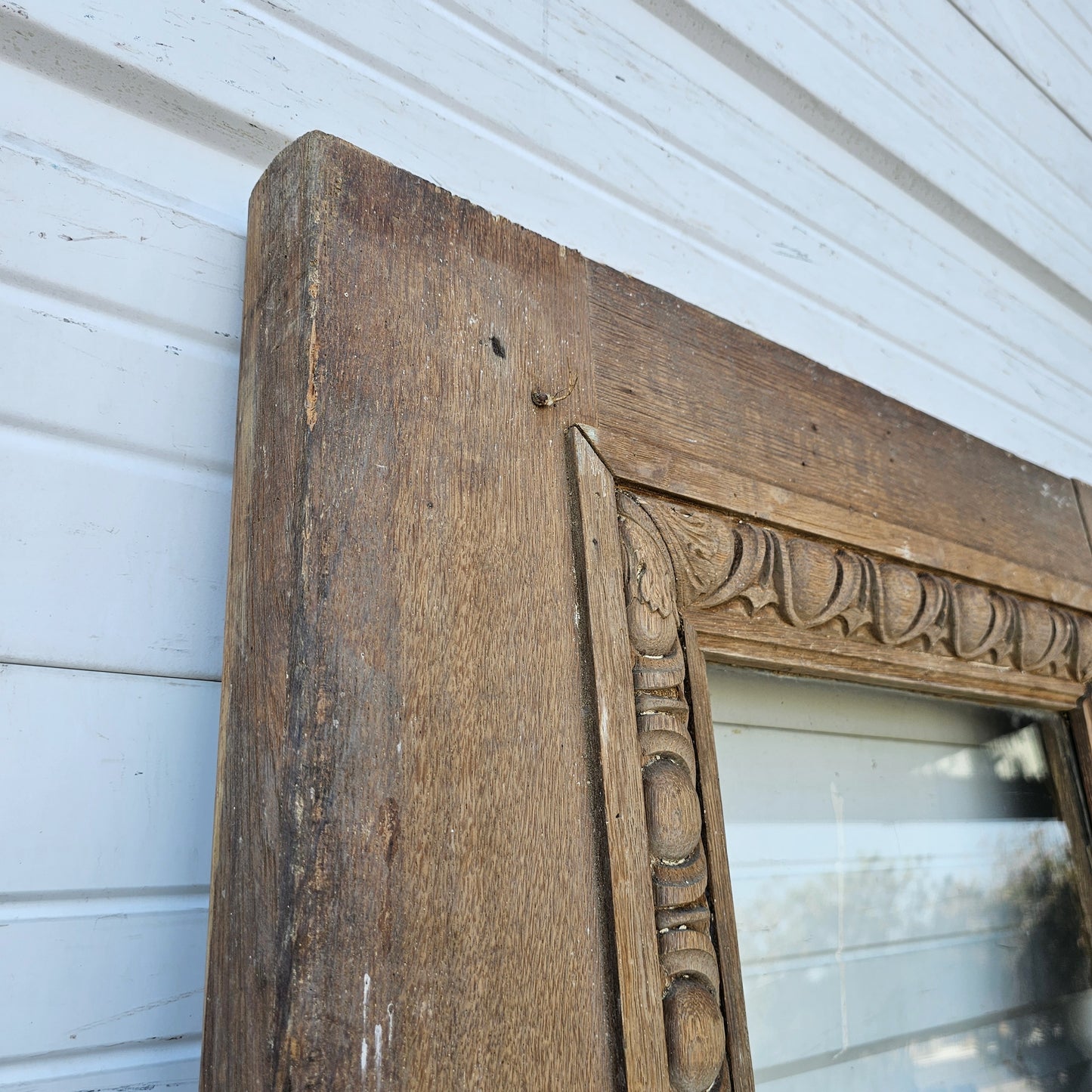 Single Antique Carved Wood and Single Lite Hotel Lobby Door