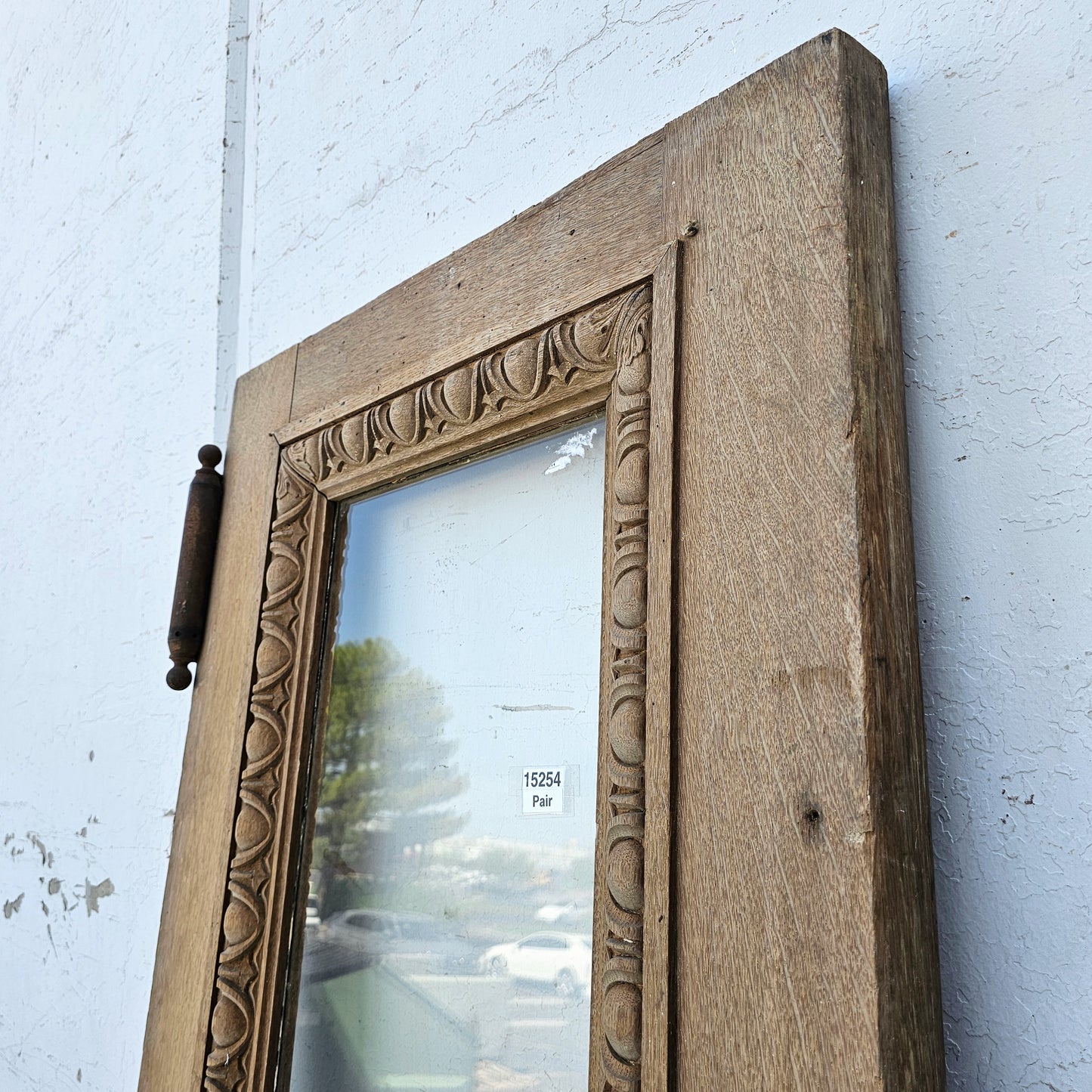 Single Antique Carved Wood and Single Lite Hotel Lobby Door