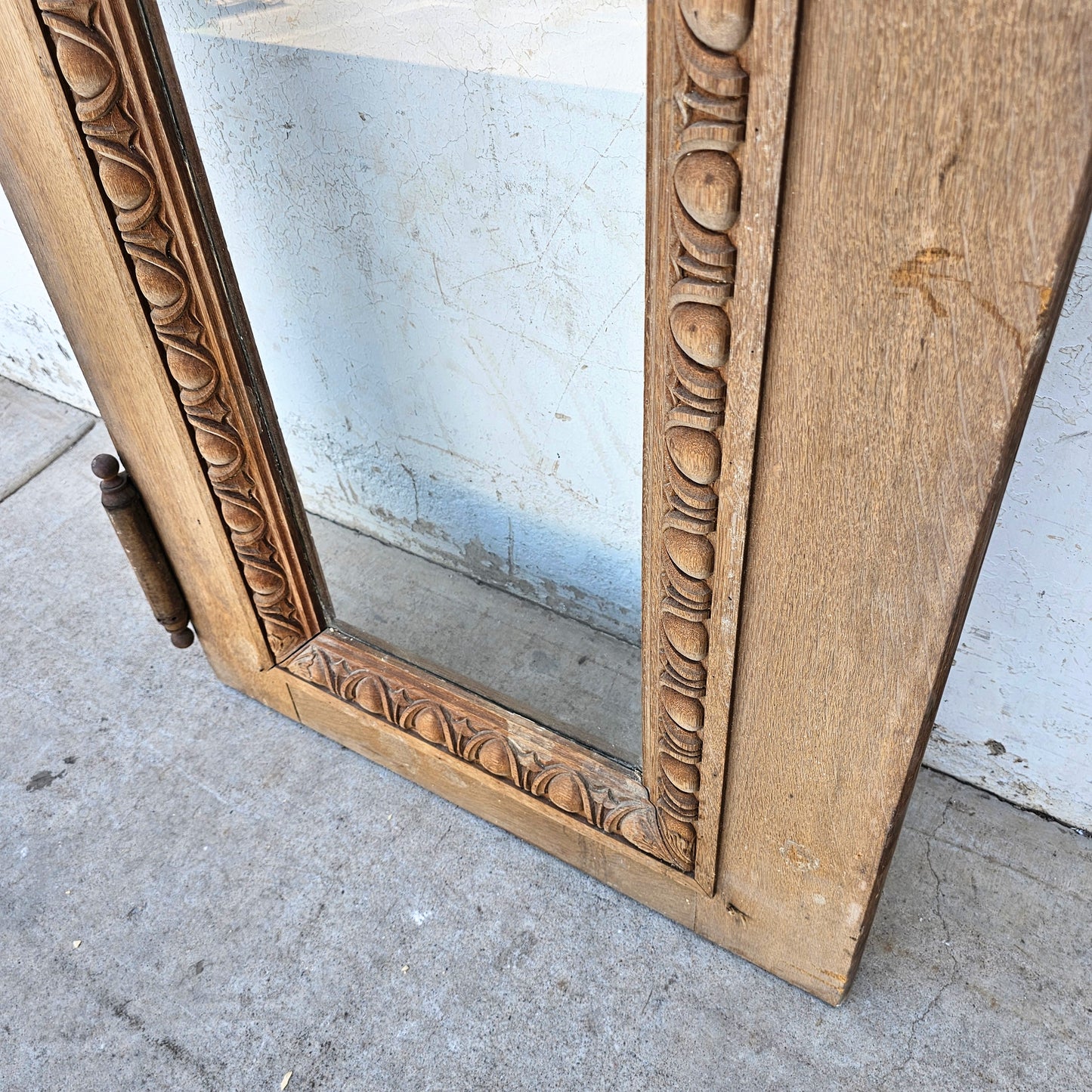 Single Antique Carved Wood and Single Lite Hotel Lobby Door