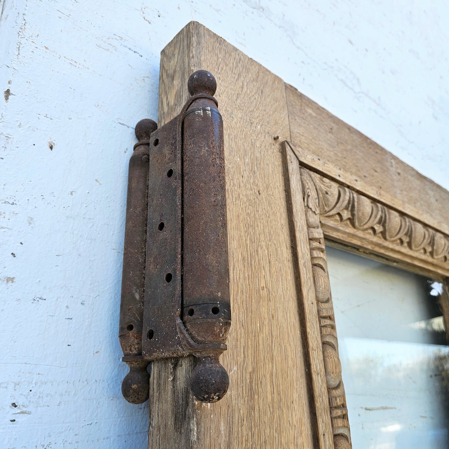 Single Antique Carved Wood and Single Lite Hotel Lobby Door