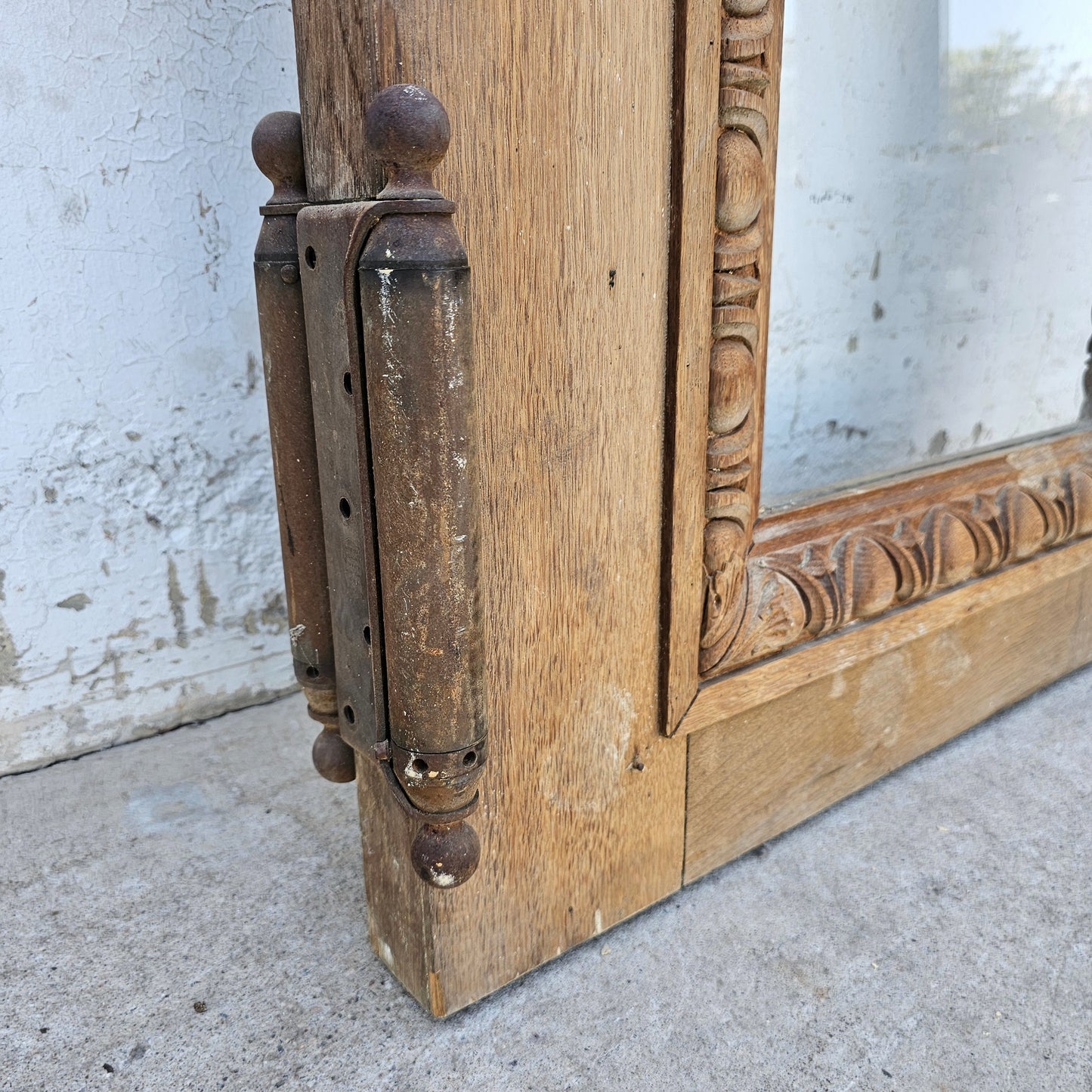 Single Antique Carved Wood and Single Lite Hotel Lobby Door