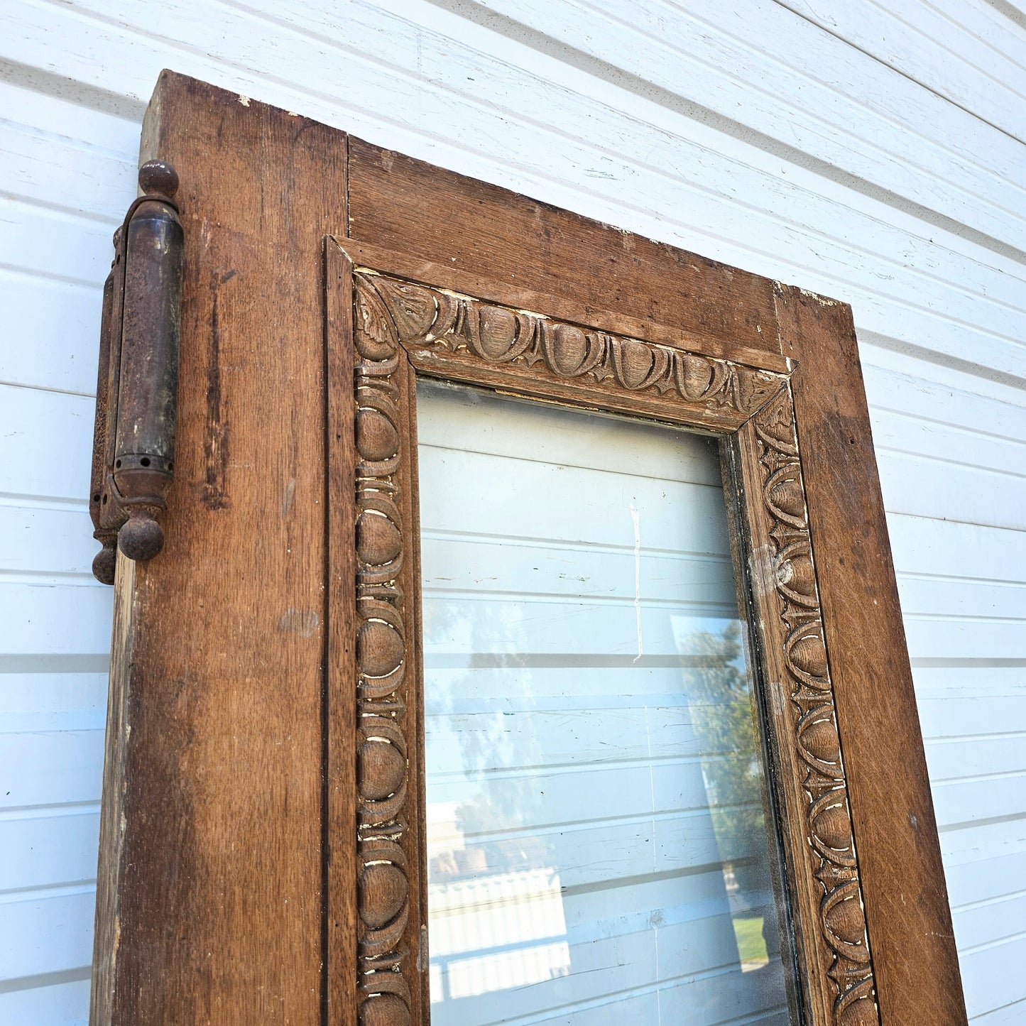 Single Antique Carved Wood and Single Lite Hotel Lobby Door