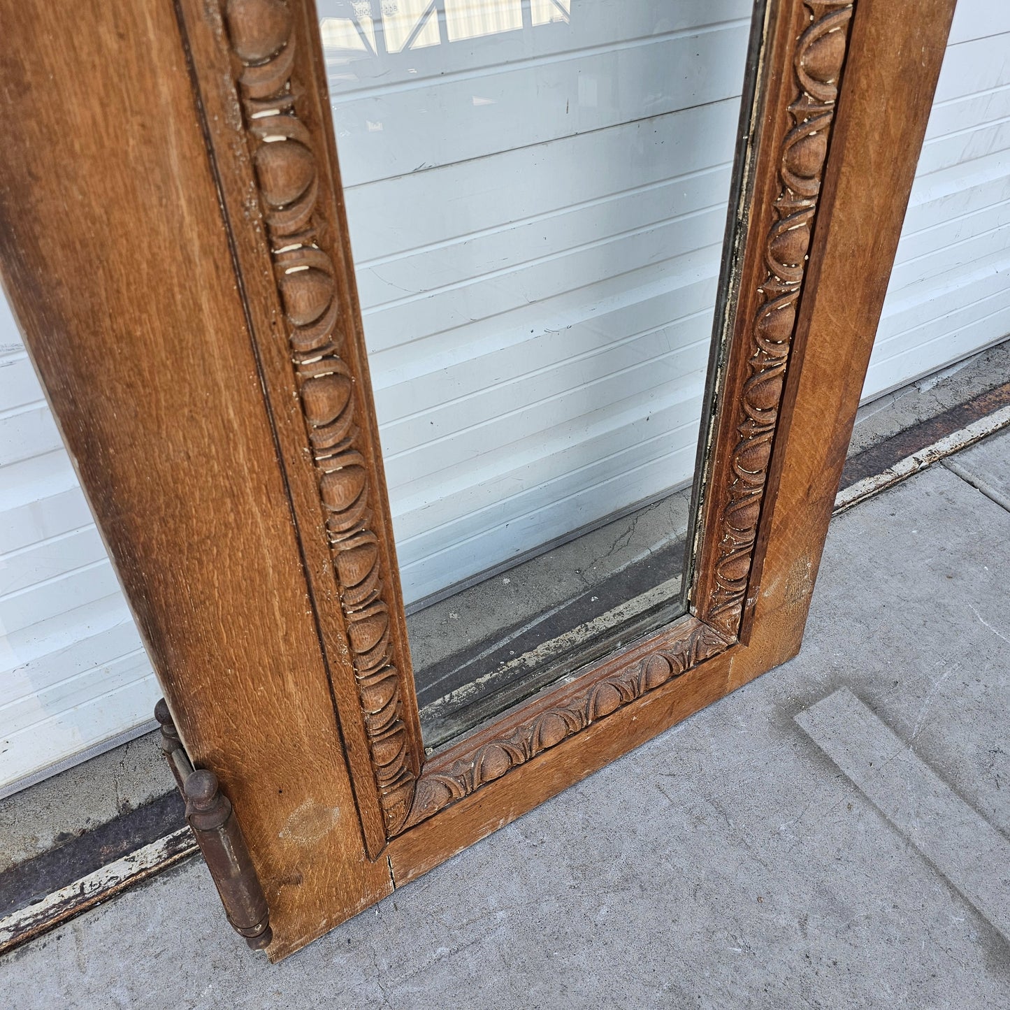 Single Antique Carved Wood and Single Lite Hotel Lobby Door