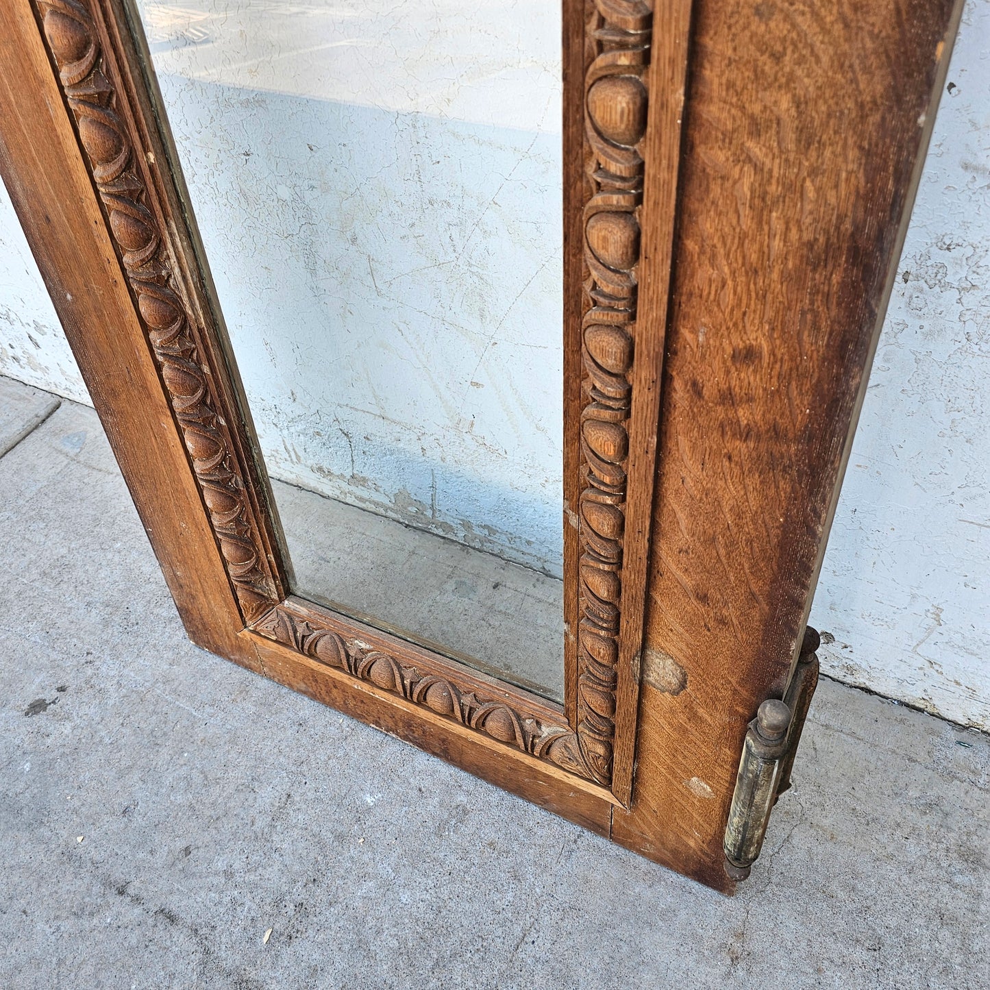 Single Antique Carved Wood and Single Lite Hotel Lobby Door