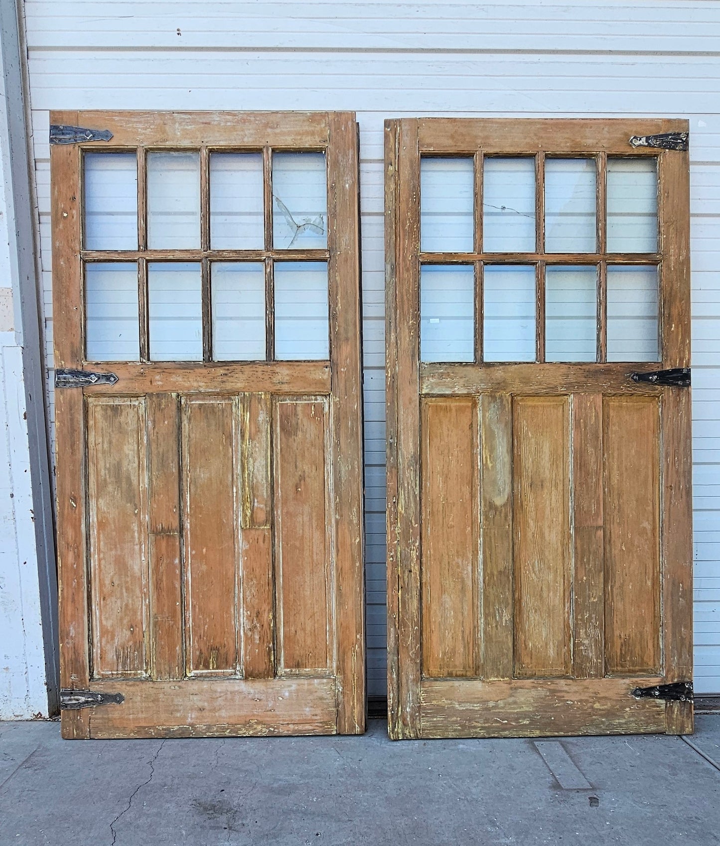 Pair of Large Yellow Carriage House Doors with 6 Lites