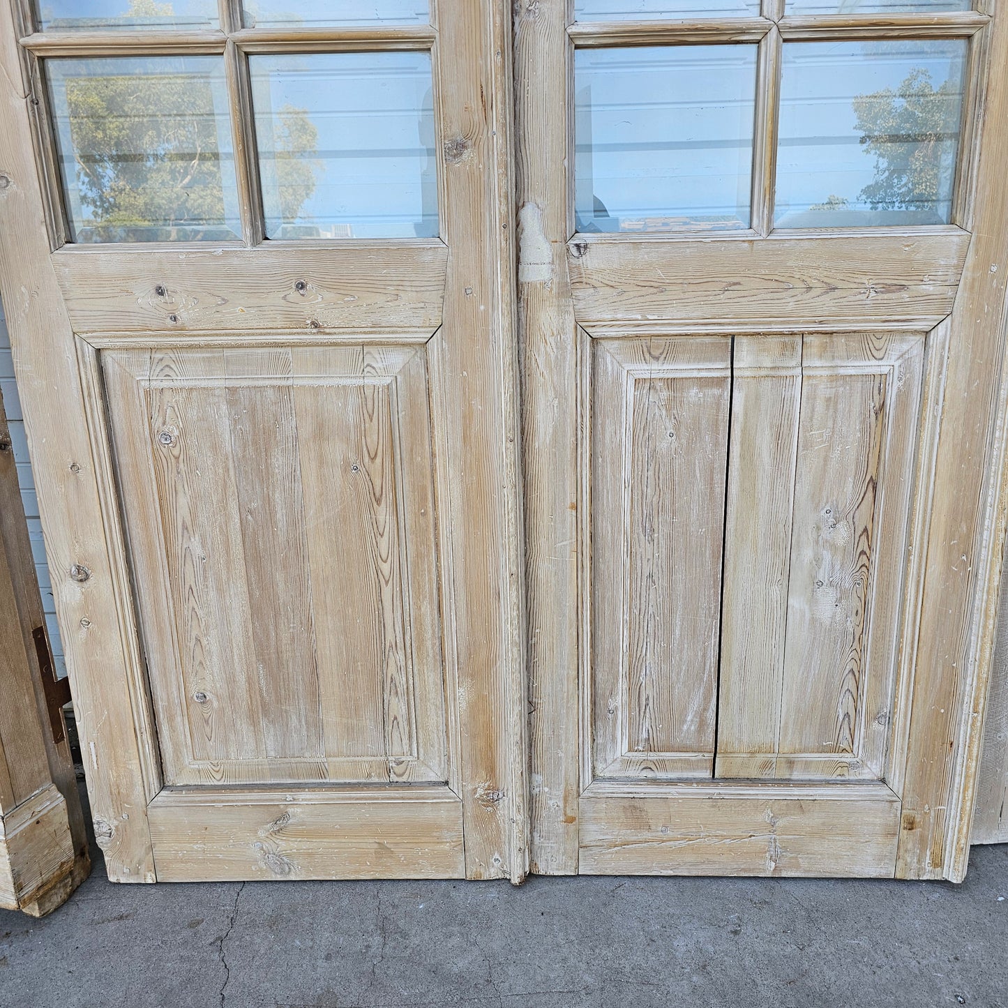 Set of 4 Washed Wood Doors and Transom w/64 Glass Panes