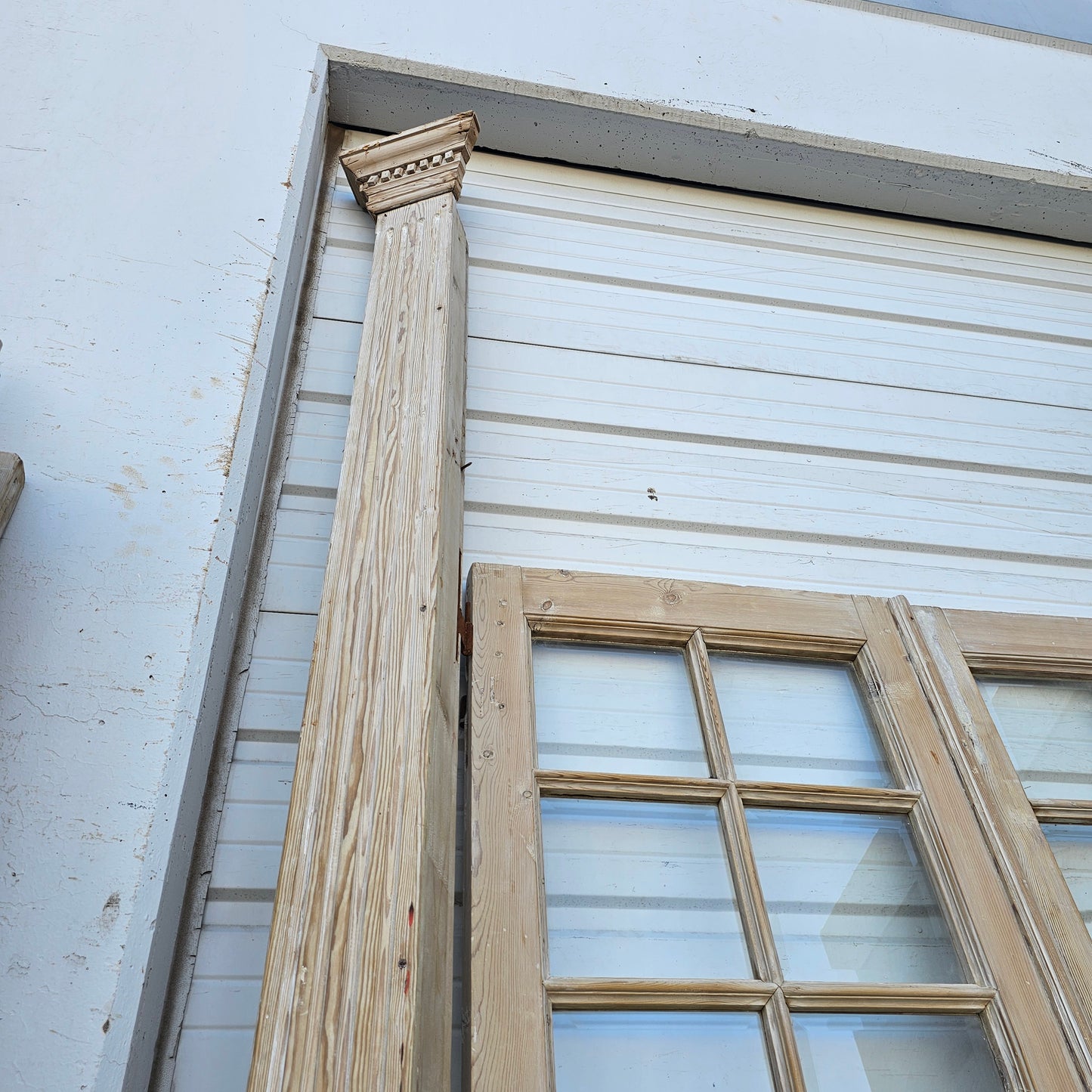 Set of 4 Washed Wood Doors and Transom w/64 Glass Panes