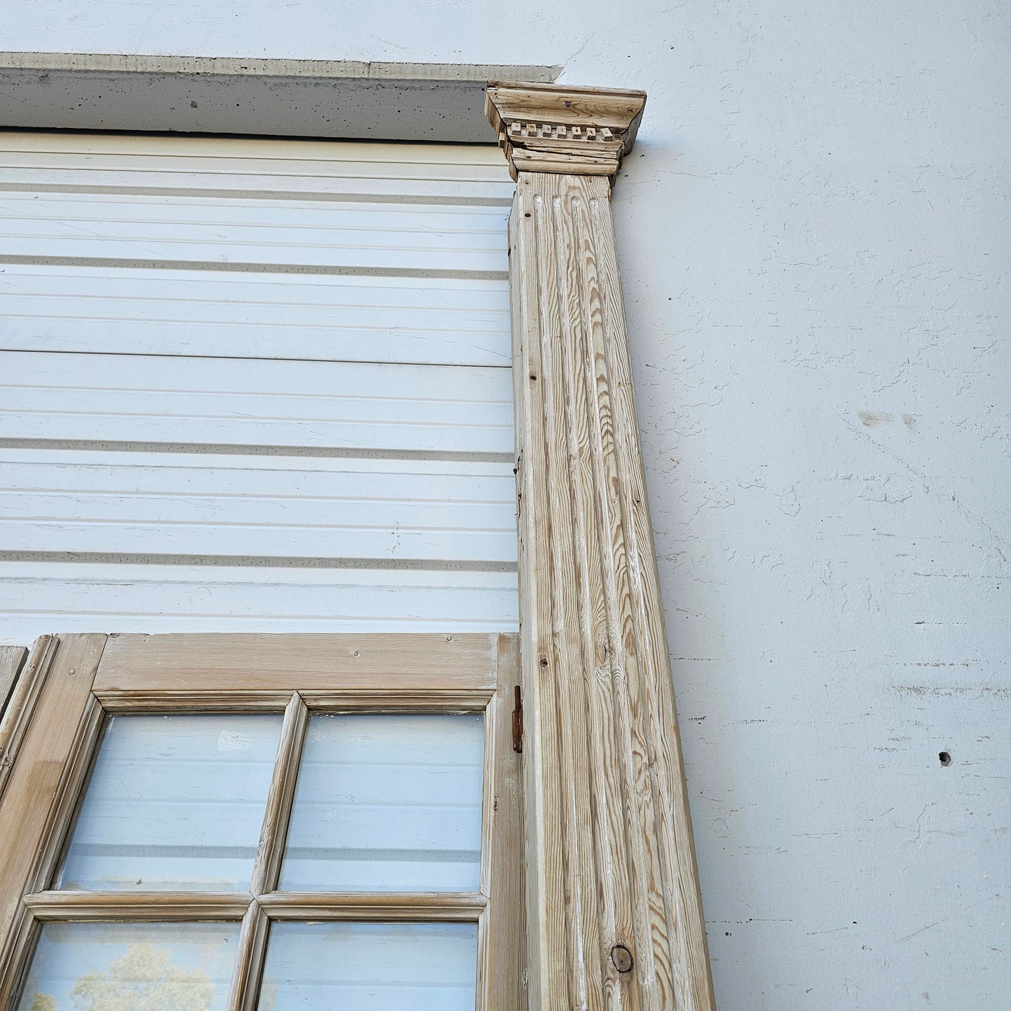 Set of 4 Washed Wood Doors and Transom w/64 Glass Panes