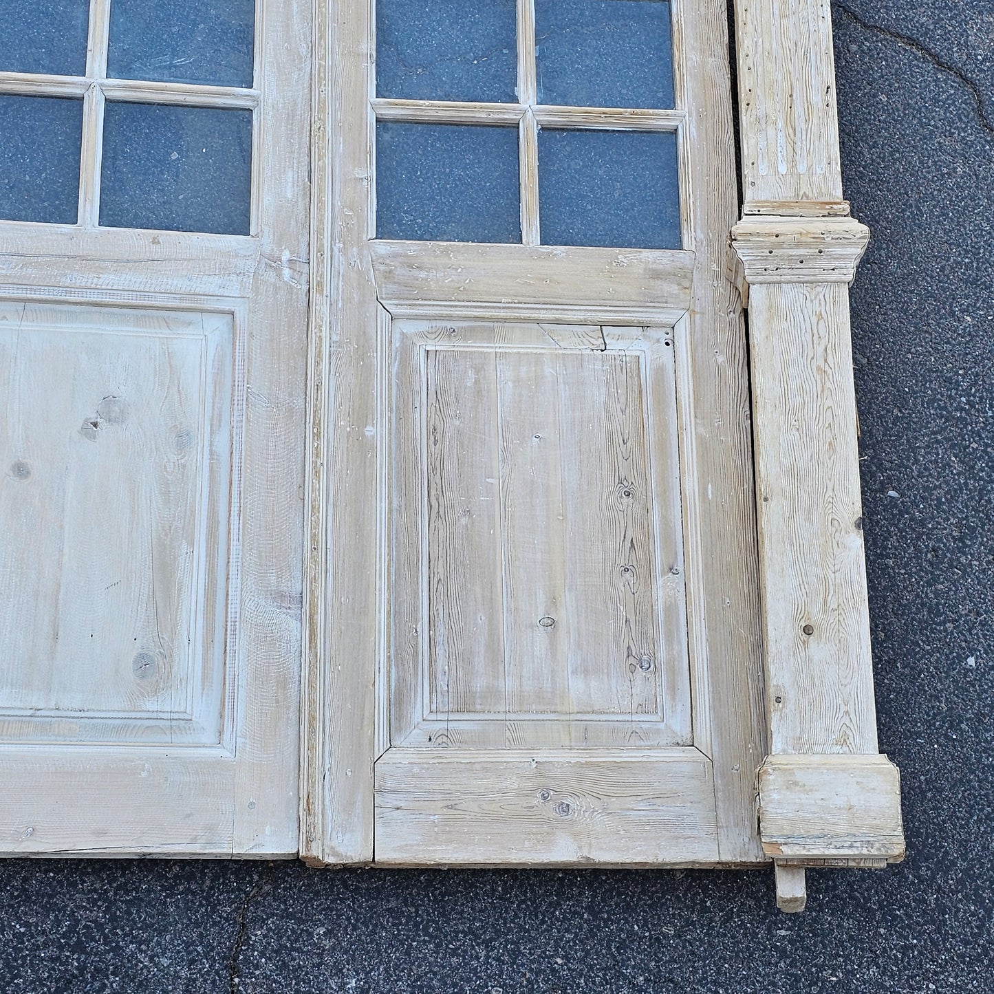 Set of 4 Washed Wood Doors and Transom w/64 Glass Panes