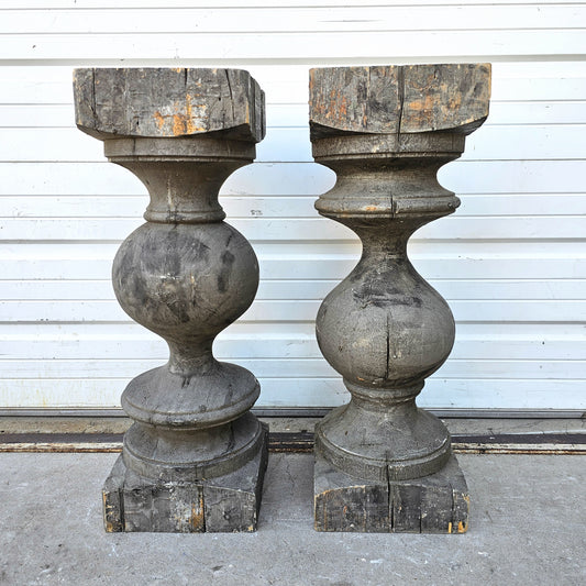 Pair of Gray Wood Table Bases / Pedestals