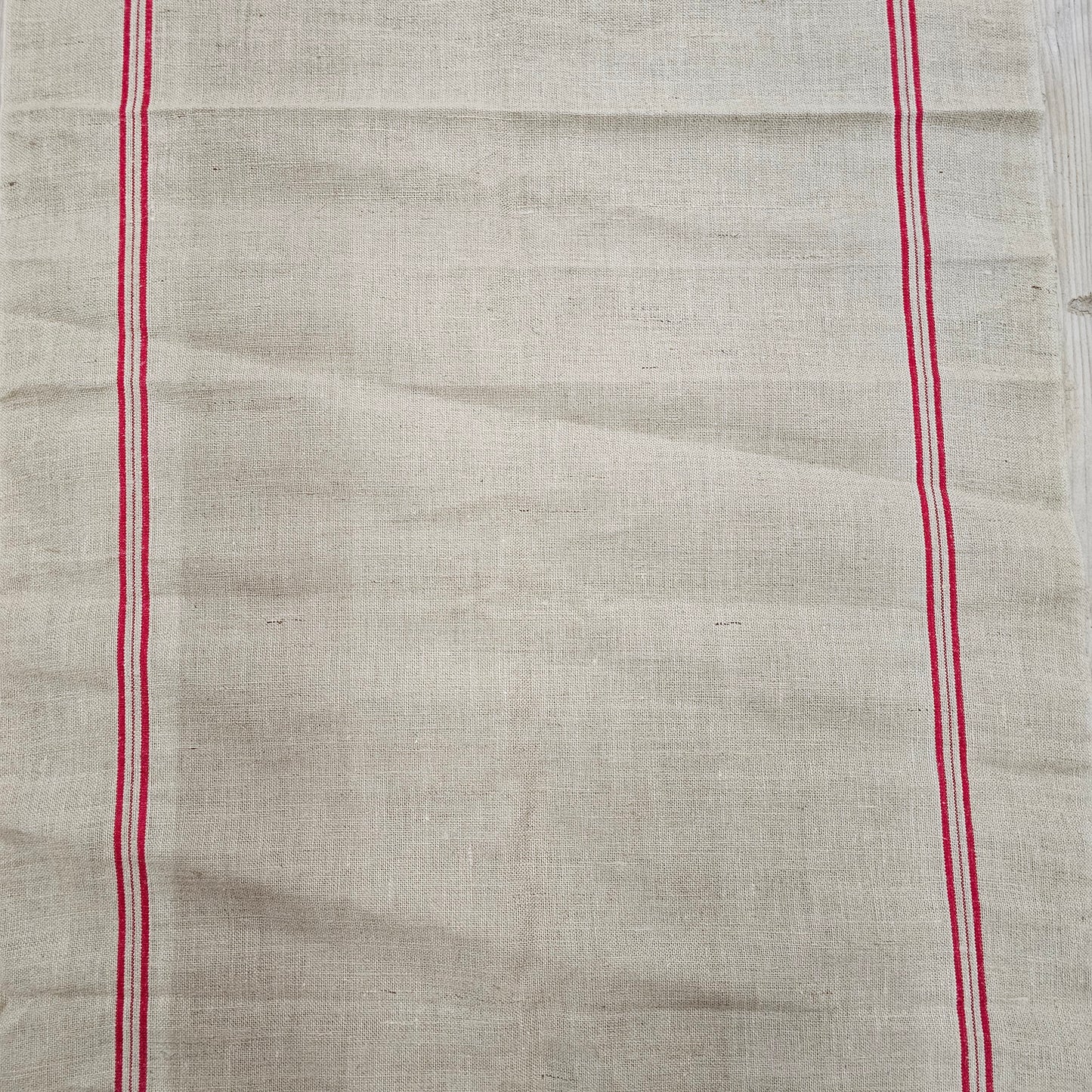 Natural French Linen Runner with Red Stripes