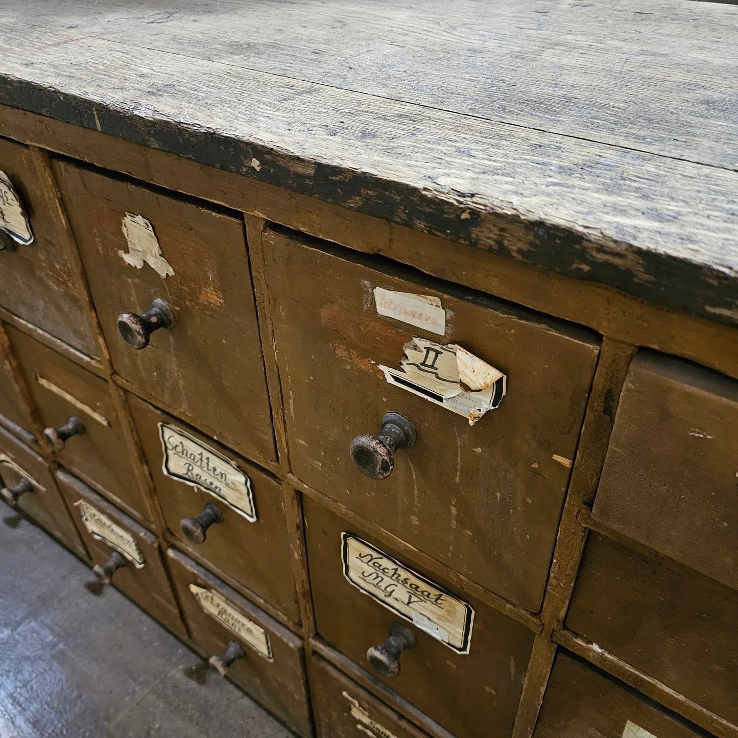 Antique 38 Drawer German Apothecary Counter/Cabinet