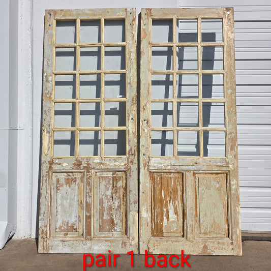 Pair of 2 Panel 15 Lite Painted Wood French Antique Doors