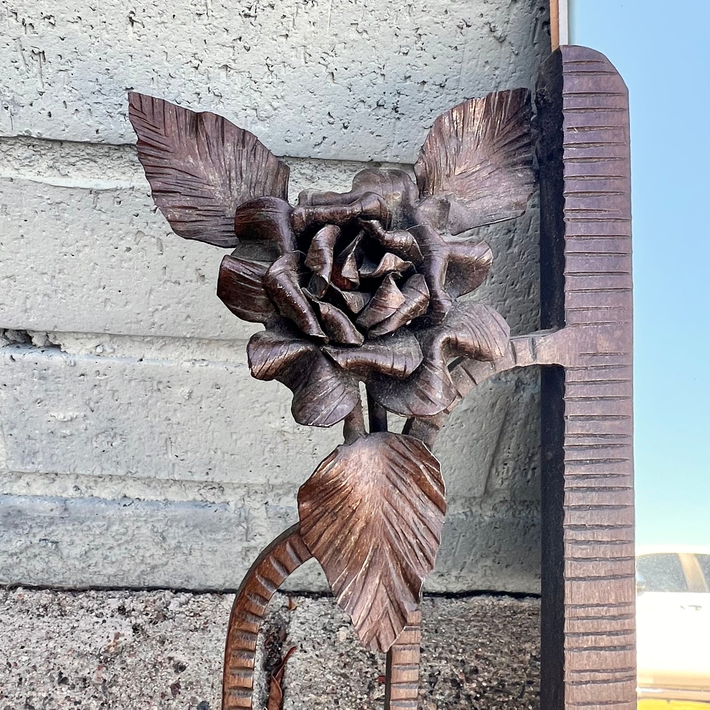 French Deco Iron Mirror with Two Flowers