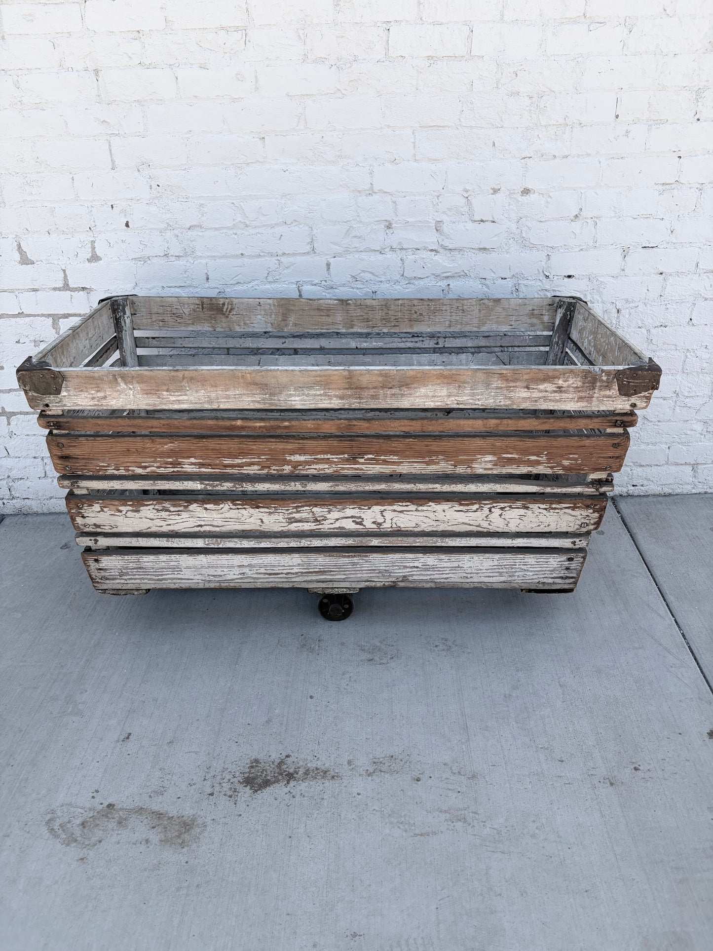 Large Rolling Textile White Wood Crate
