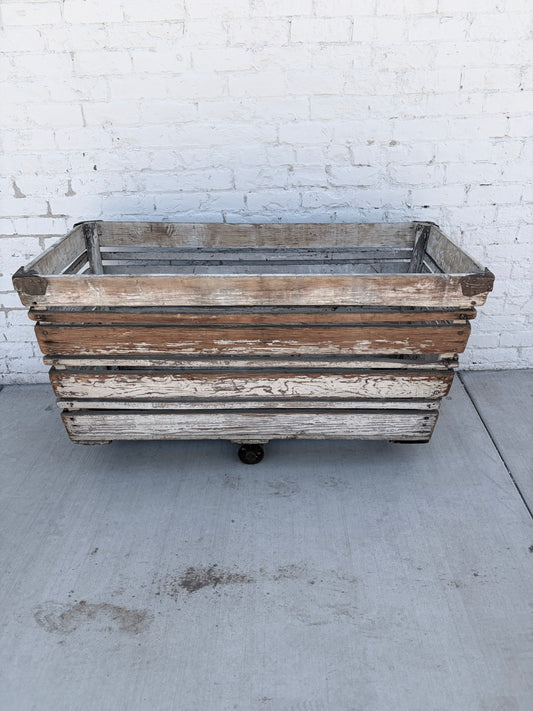 Large Rolling Textile White Wood Crate