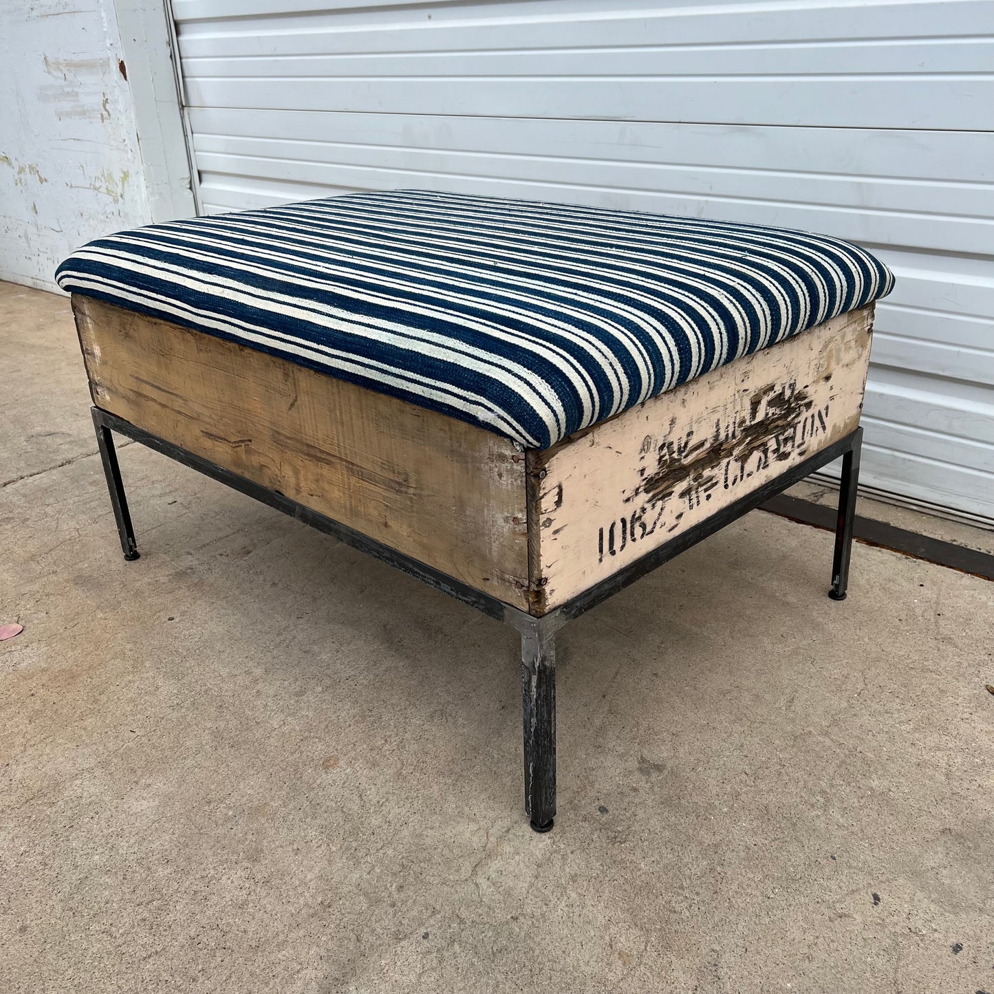 Raisin Box Ottoman with Blue Batik Top