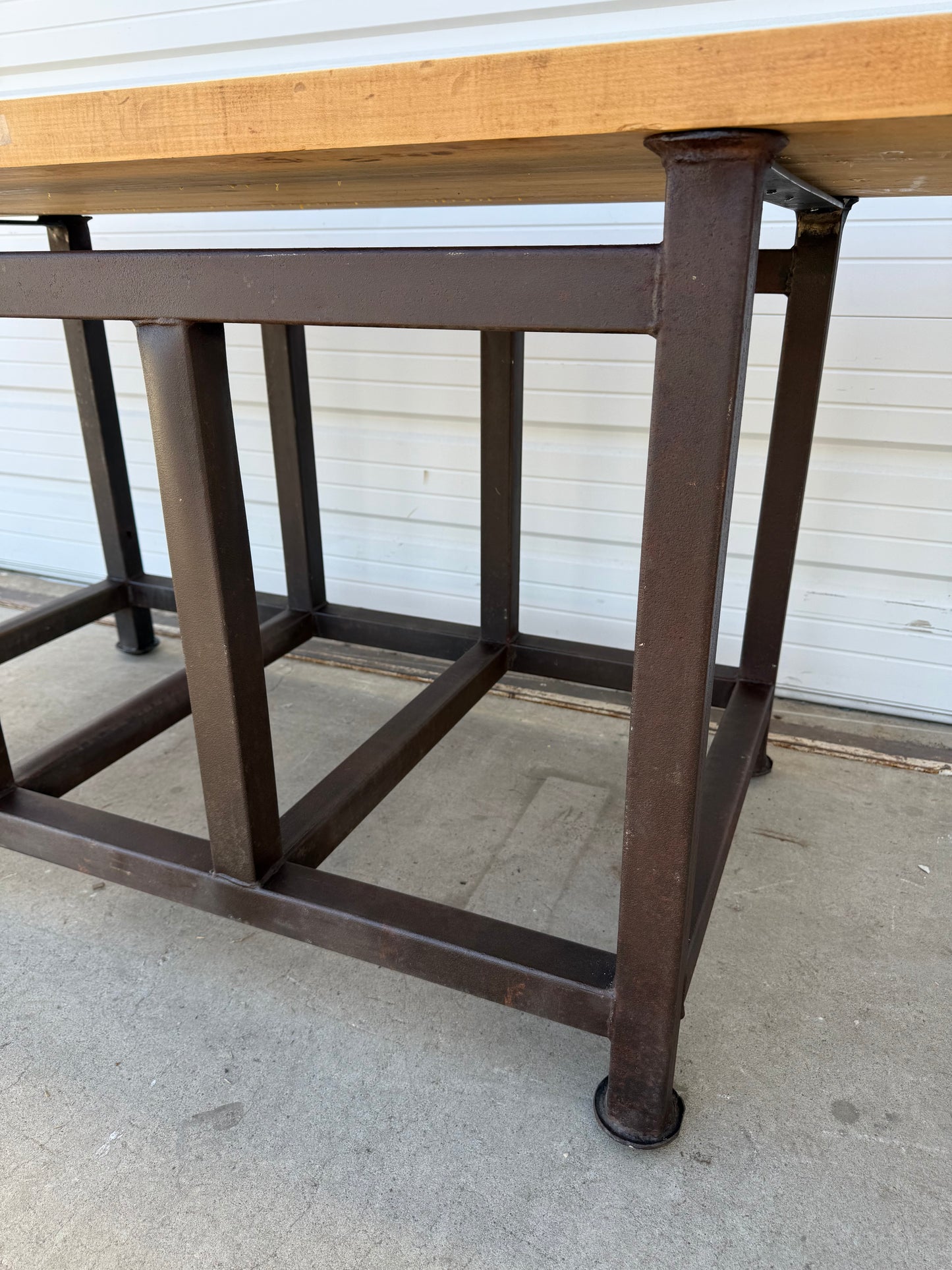 Wooden Work Table with Iron Base