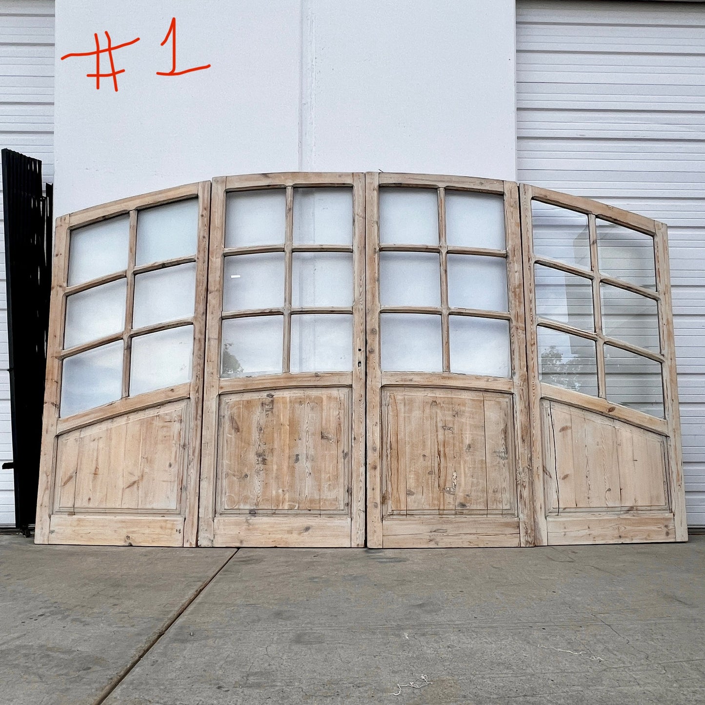 Set of Arched Washed Wood Doors w/24 Lites