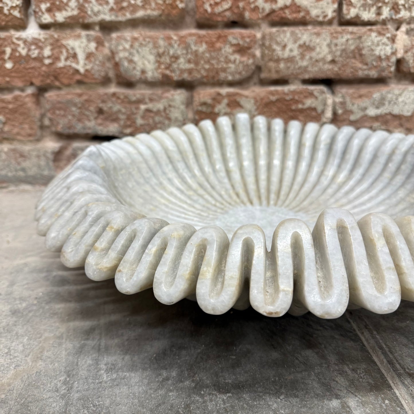 Large White Marble Ruffle Bowl
