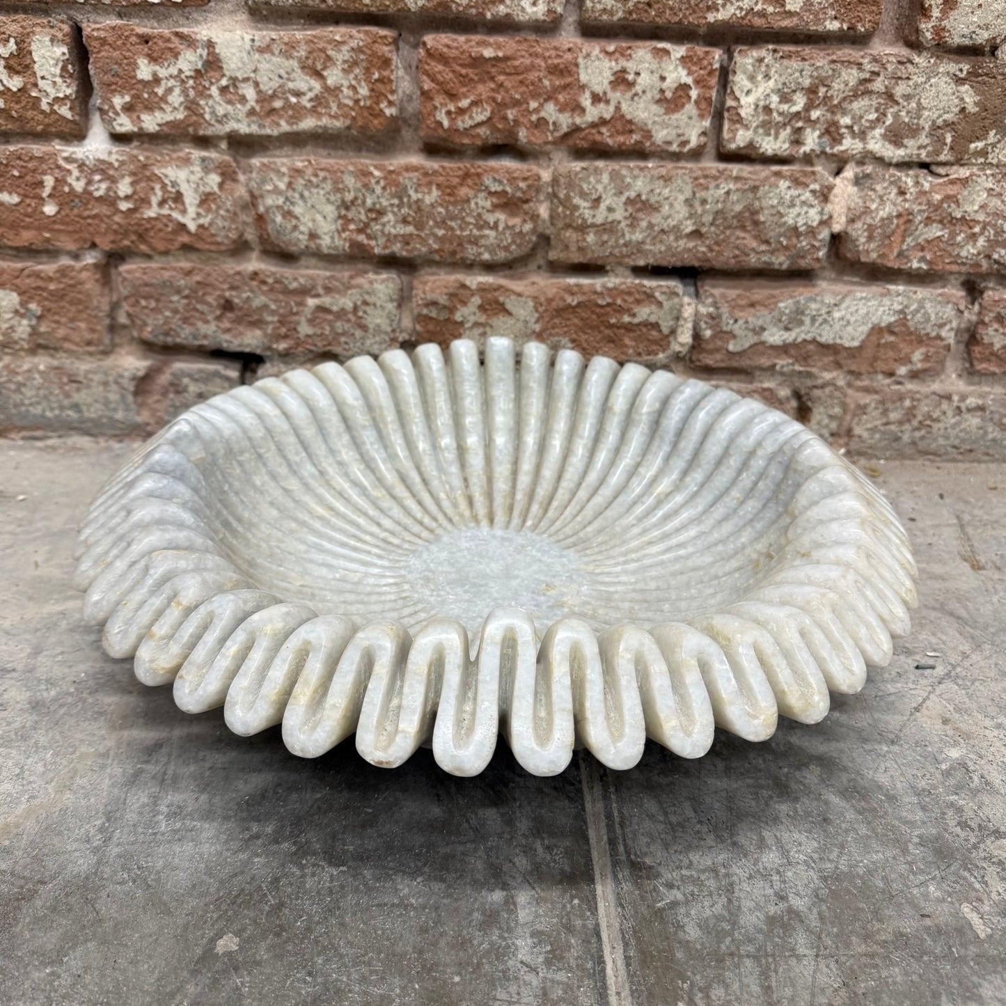 Large White Marble Ruffle Bowl