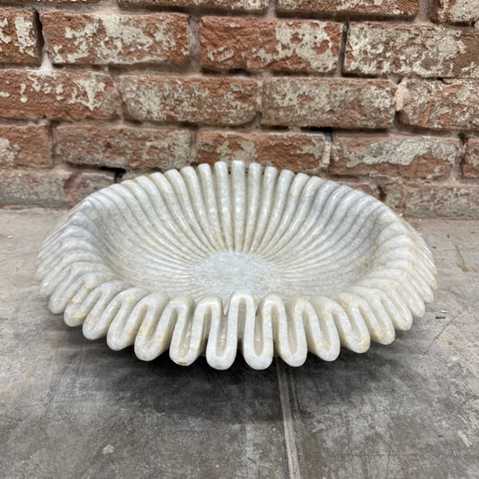 Large White Marble Ruffle Bowl