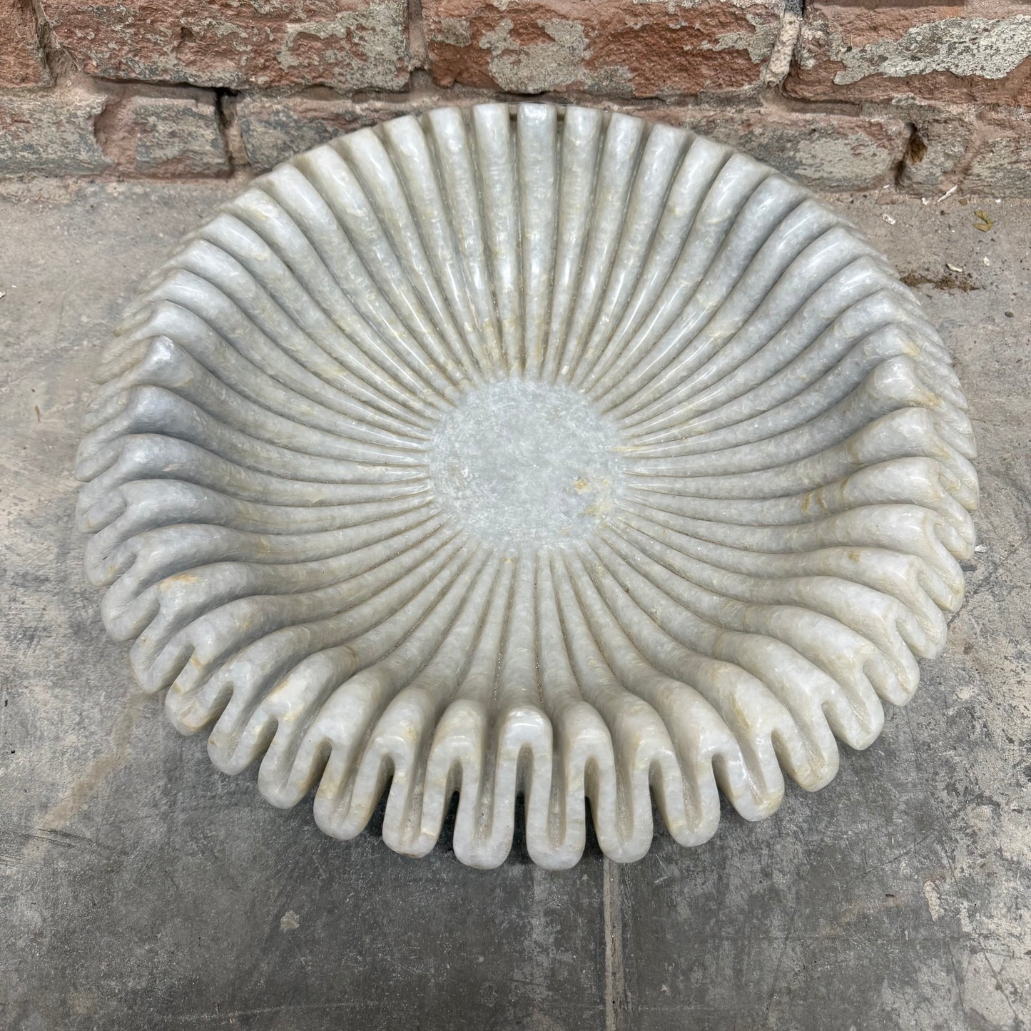 Large White Marble Ruffle Bowl