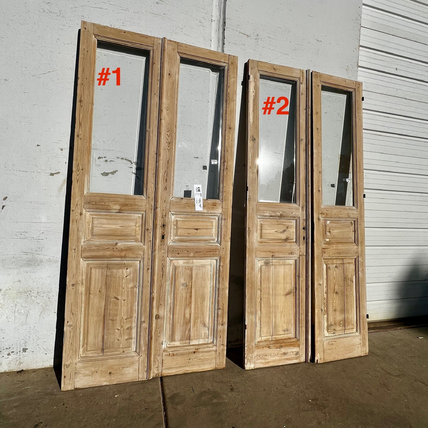 Pair of Washed Antique Wood Doors w/2 Lites