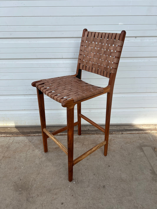 Bar Stool w/Woven Leather Seat and Back