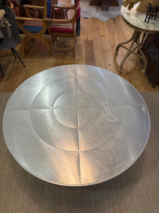 Table with Round Riveted Top and Industrial Iron Base