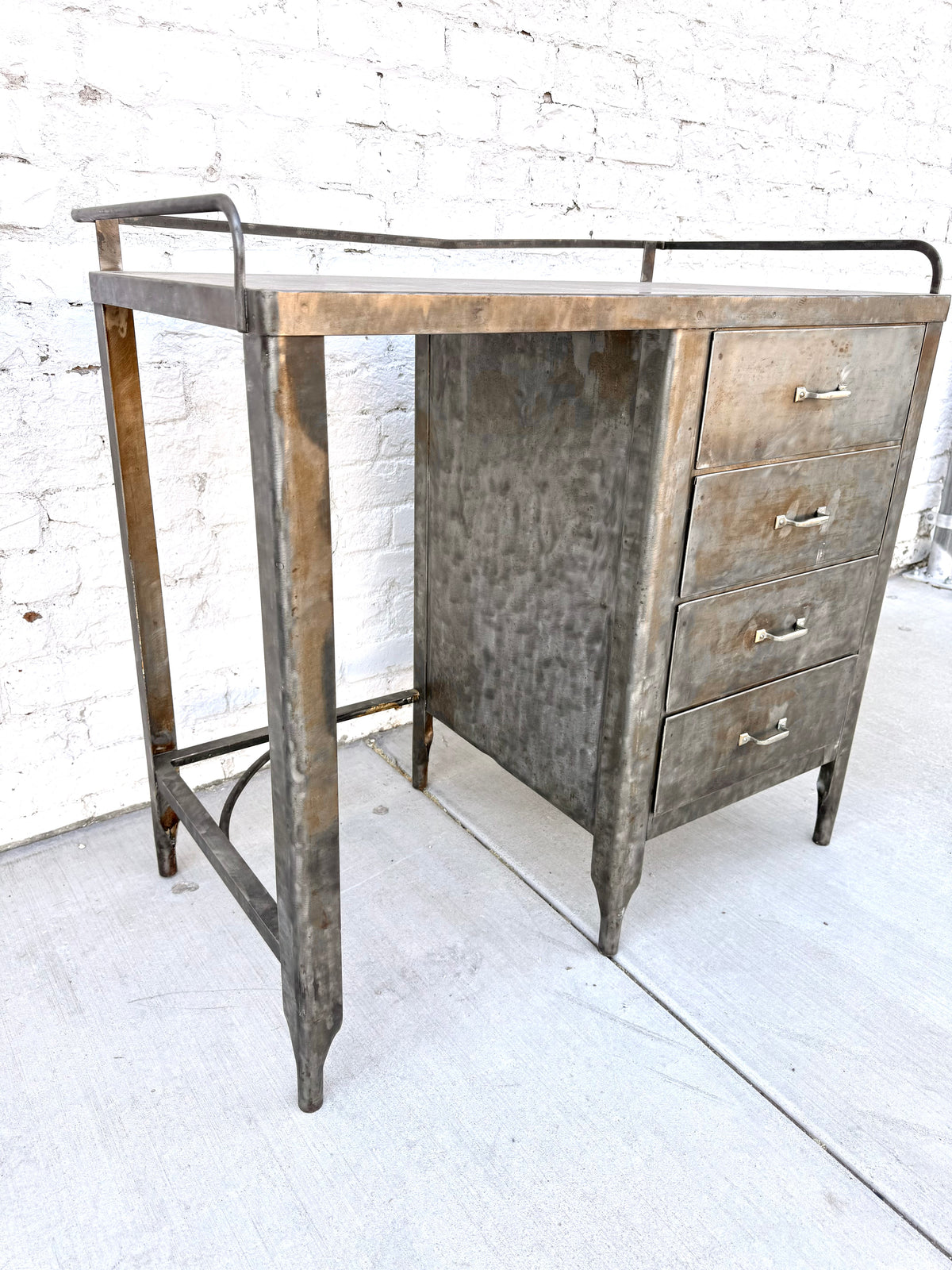 Vintage Industrial Metal Four-Drawer Factory Desk