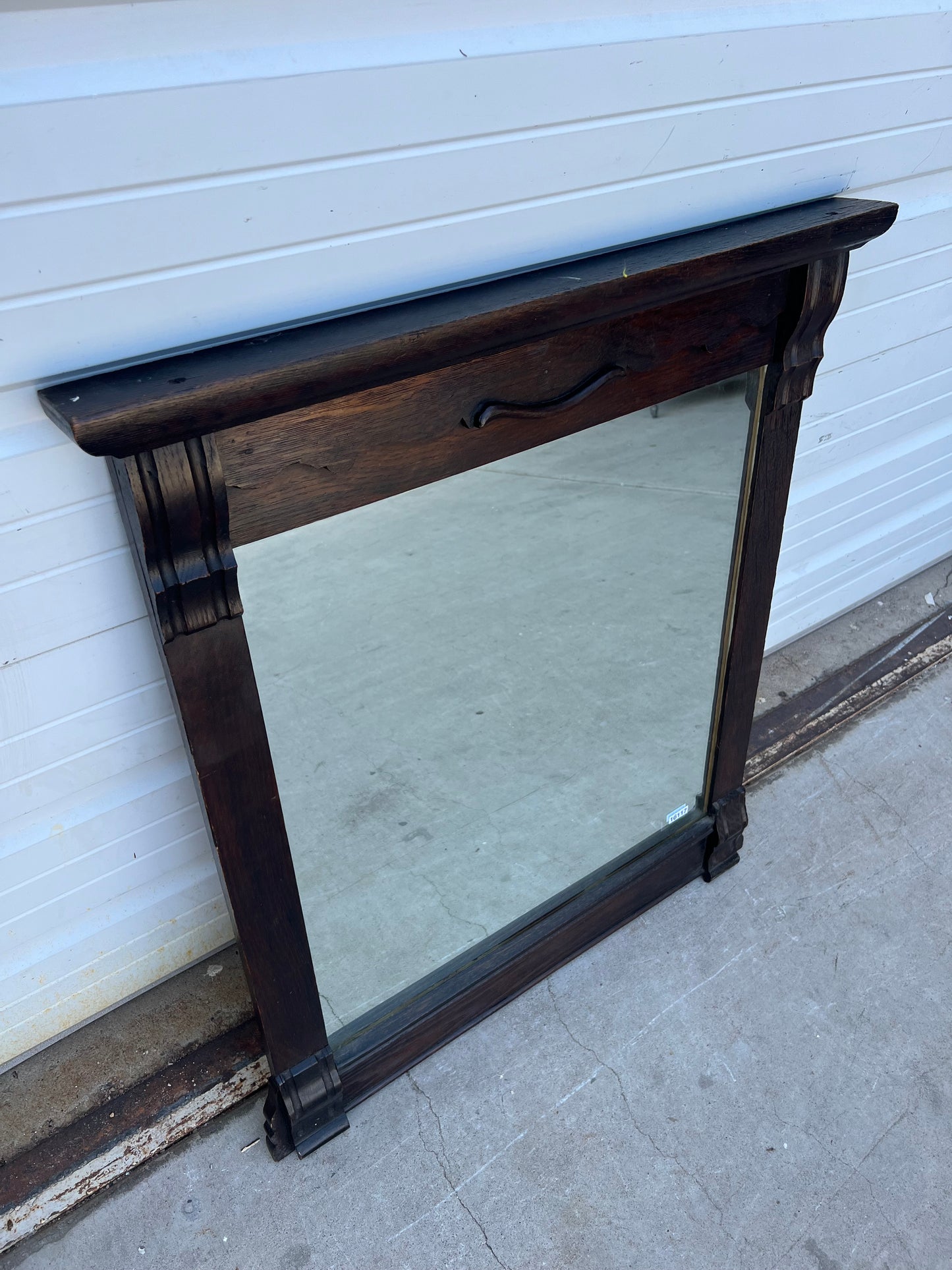 European Wood Framed Mirror with Scrolled Top