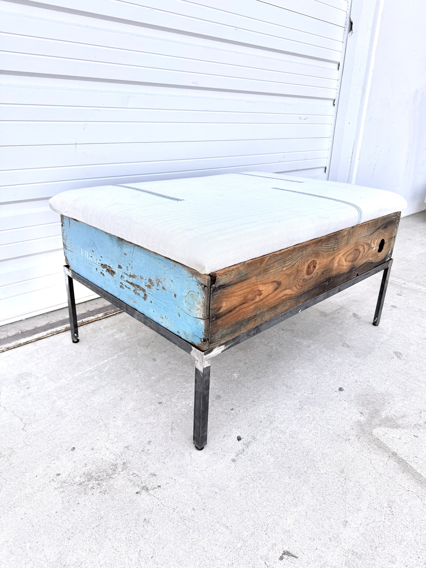 Raisin Box Ottoman with French Grain Sack Top