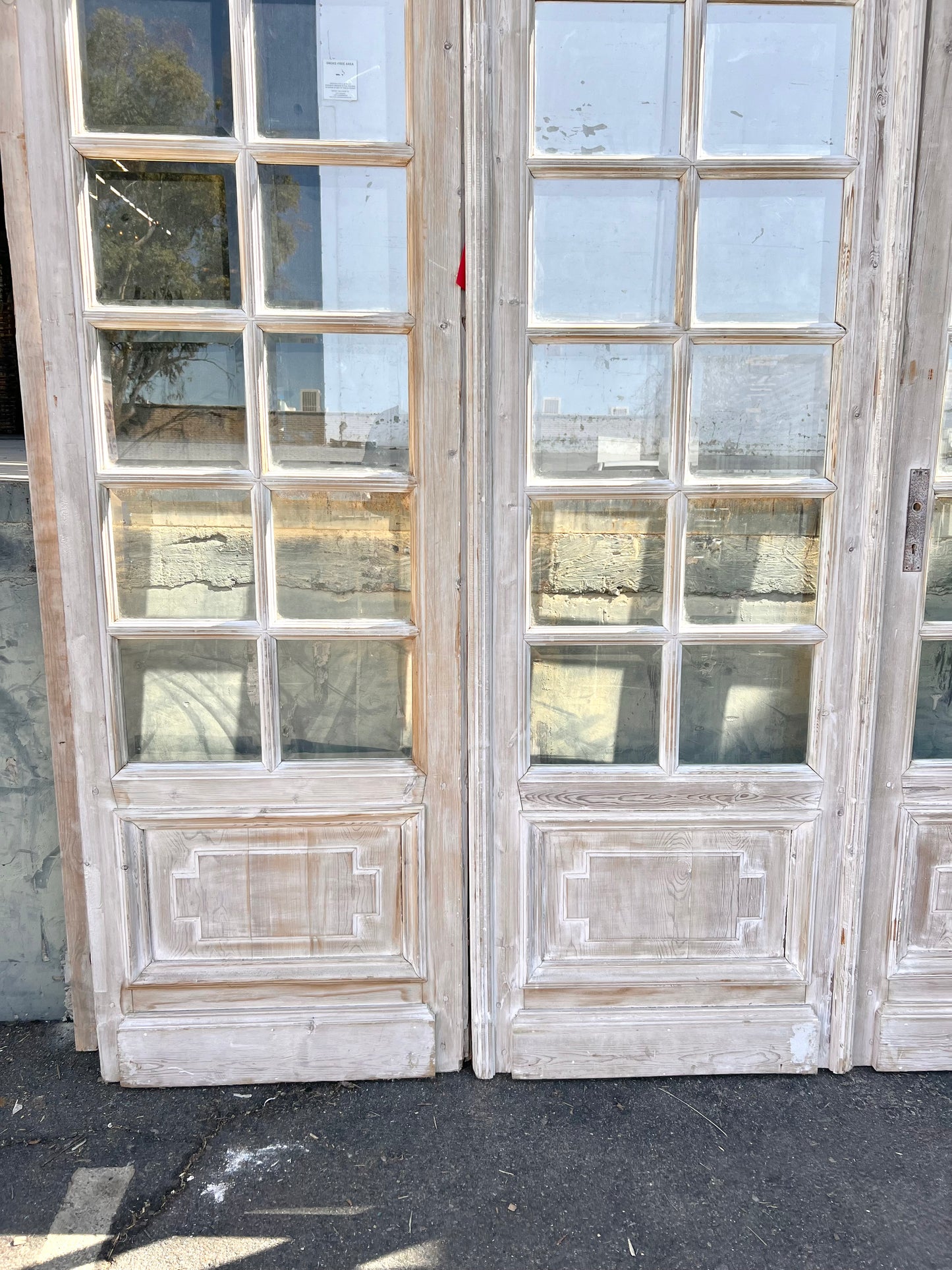 Set of Painted Arched Doors and Transom w/68 Panes