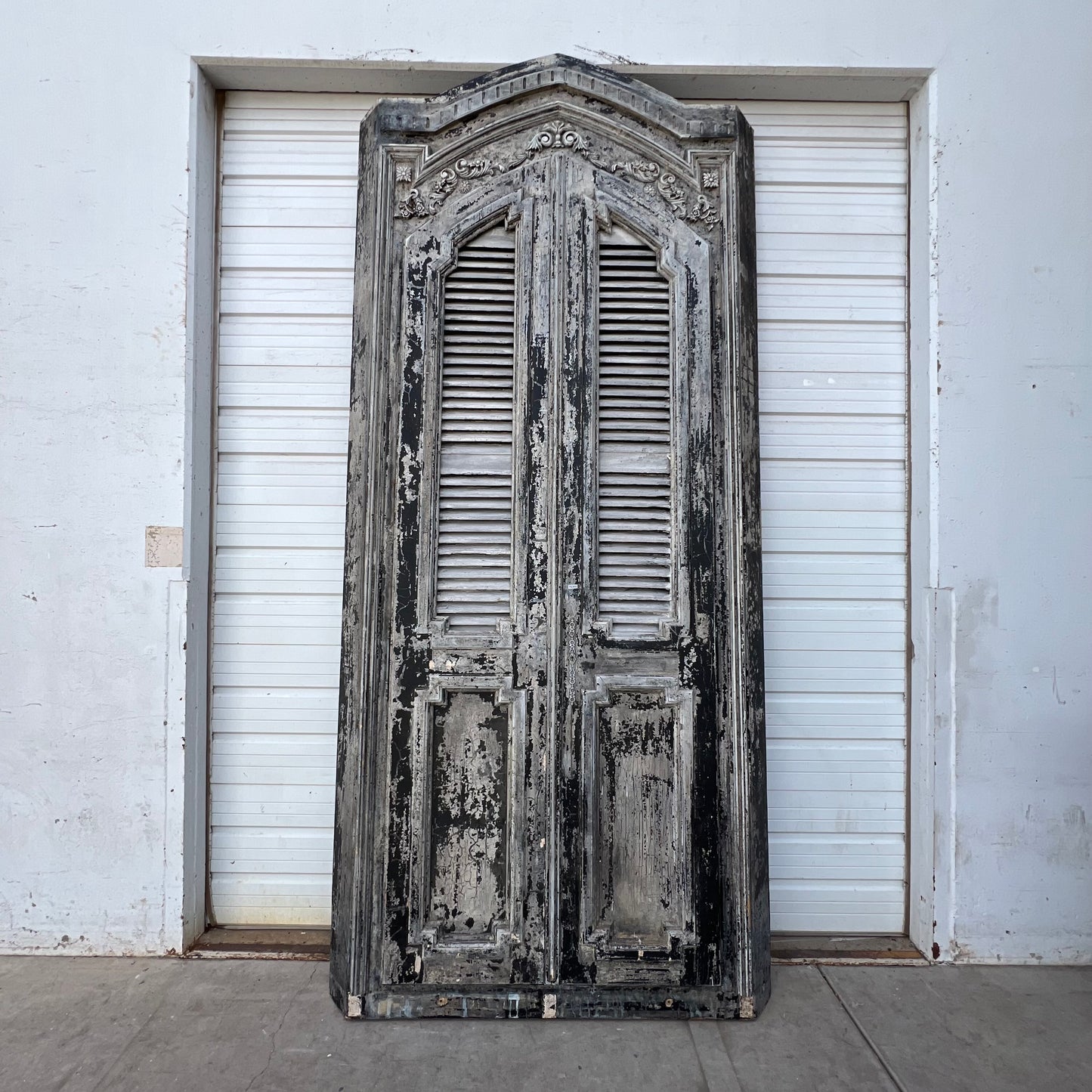 19th C. French Wooden Shuttered Doors in Architectural Frame