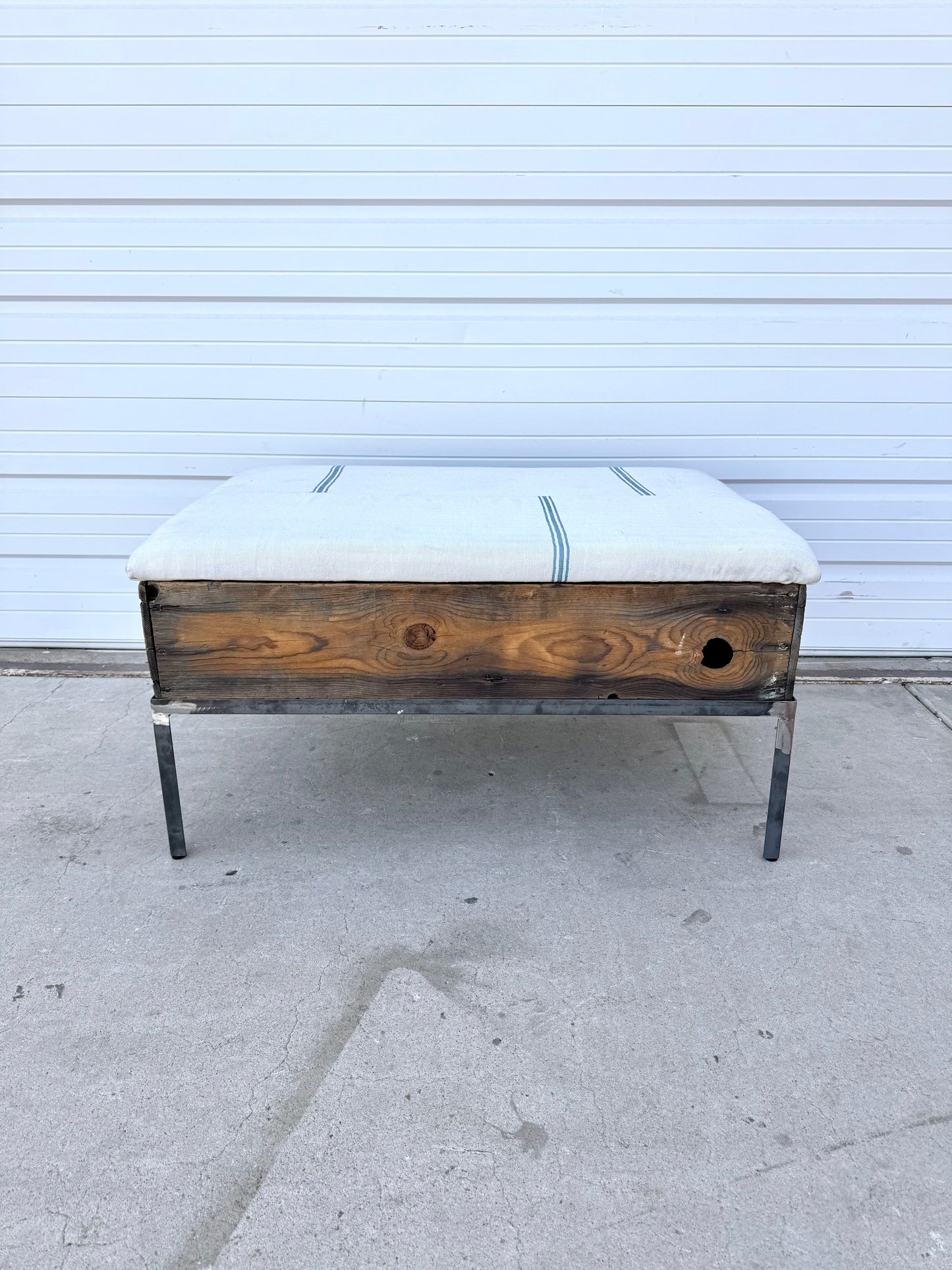 Raisin Box Ottoman with French Grain Sack Top