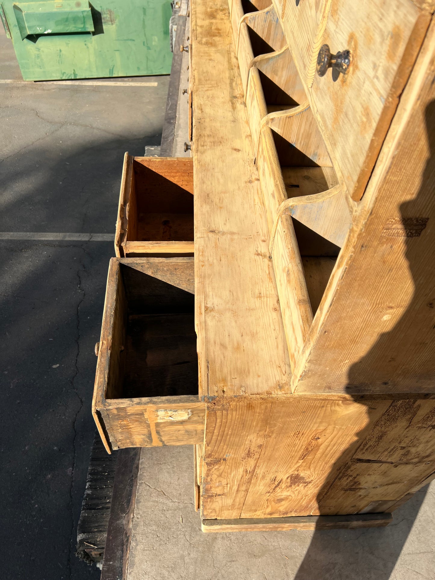 19th C. French Two Piece Painted Apothecary Display Cabinet