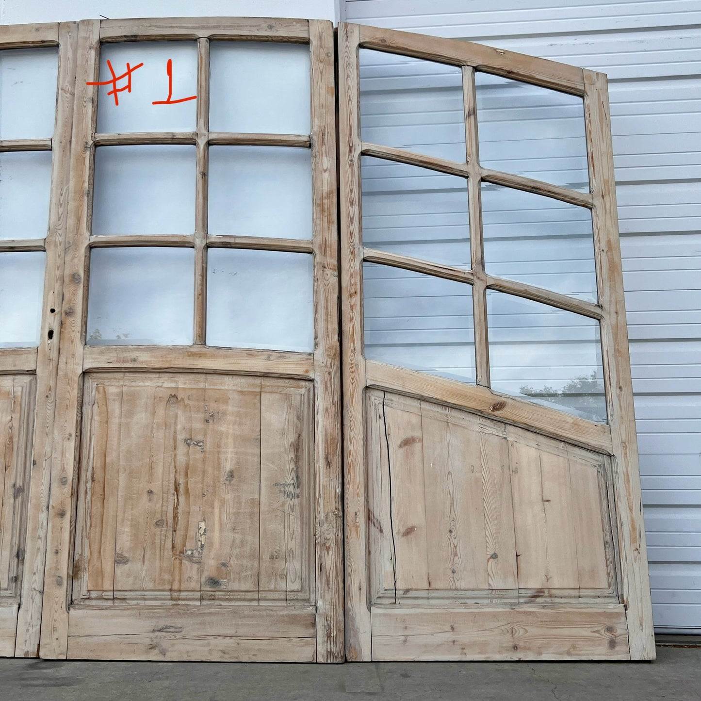 Set of Arched Washed Wood Doors w/24 Lites