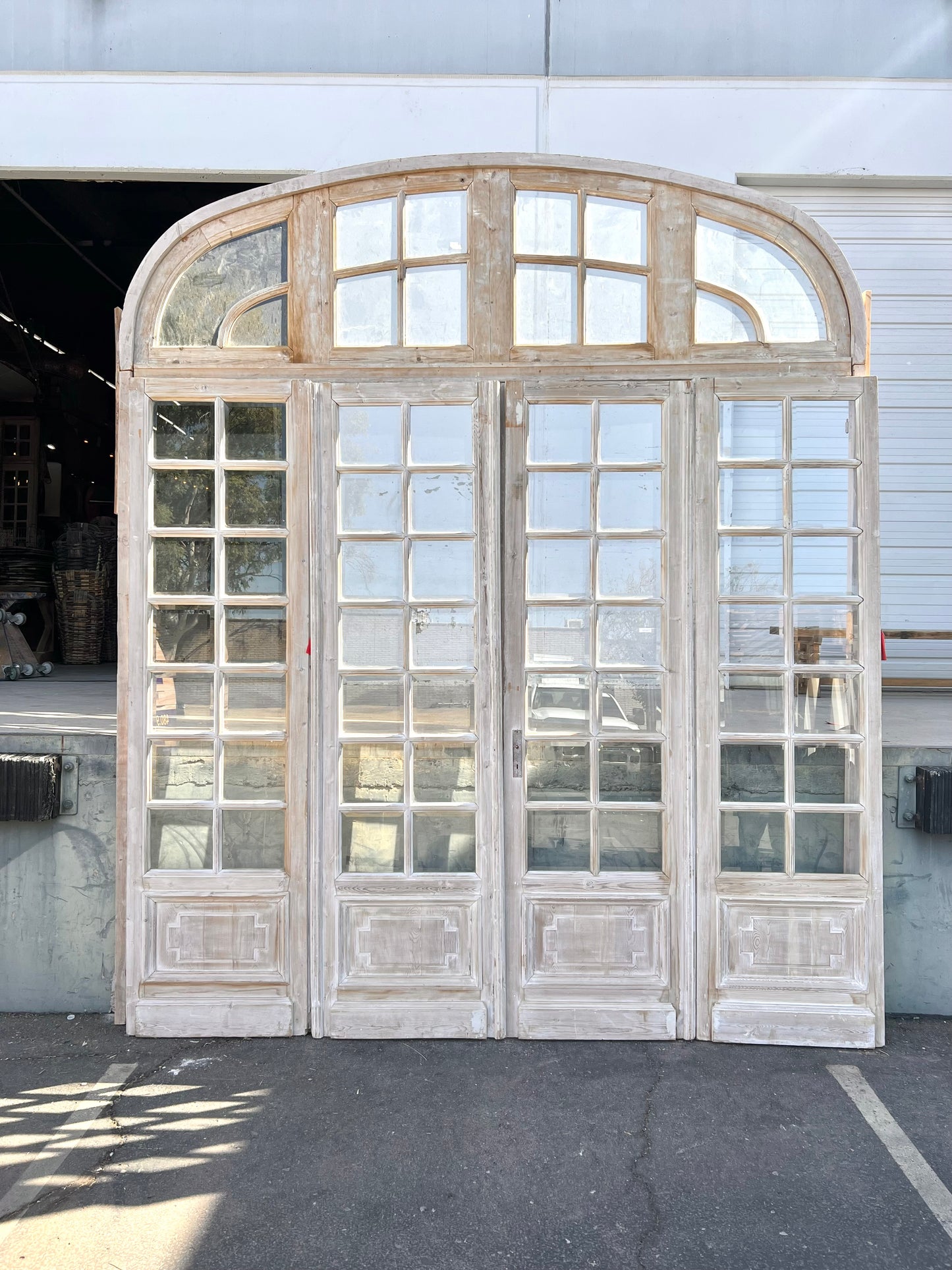 Set of Painted Arched Doors and Transom w/68 Panes