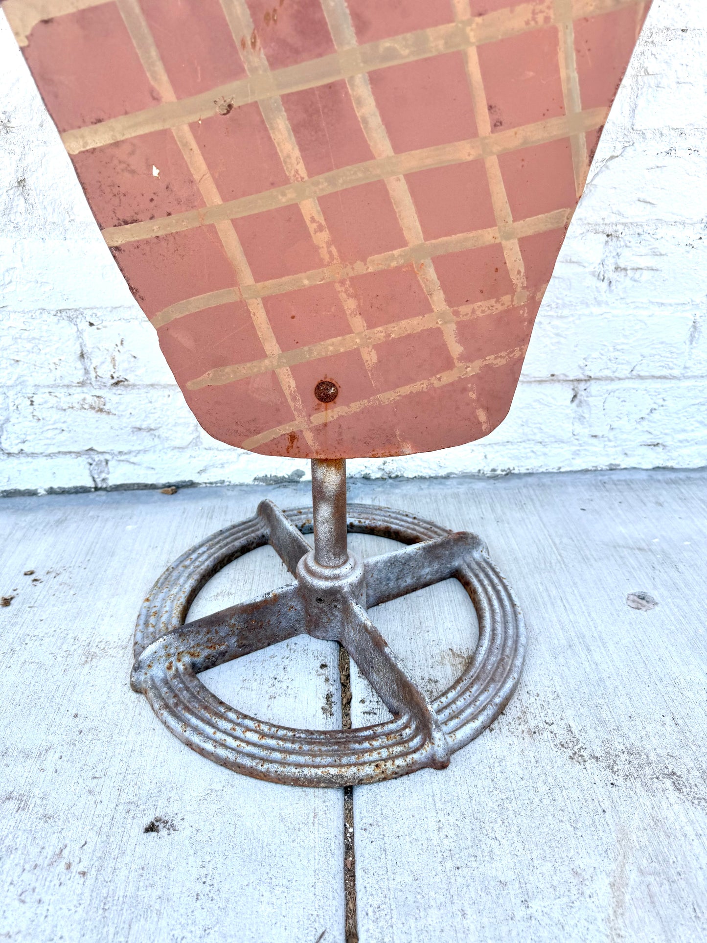 Vintage Metal Ice Cream Store Sign on Stand