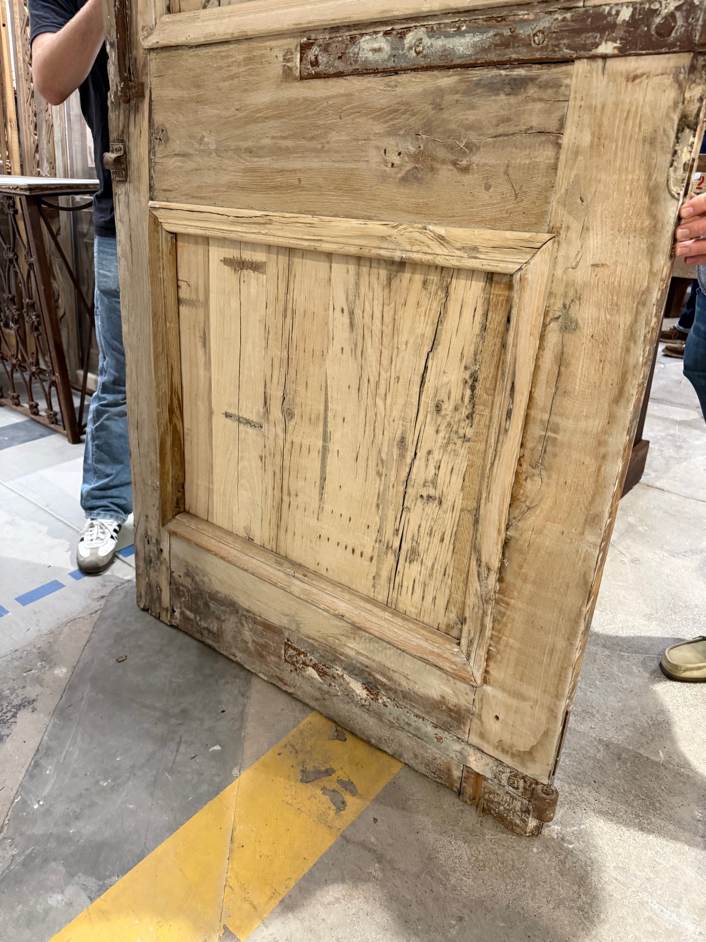 Pair of Washed Antique Wood 3 Panel Arched Doors