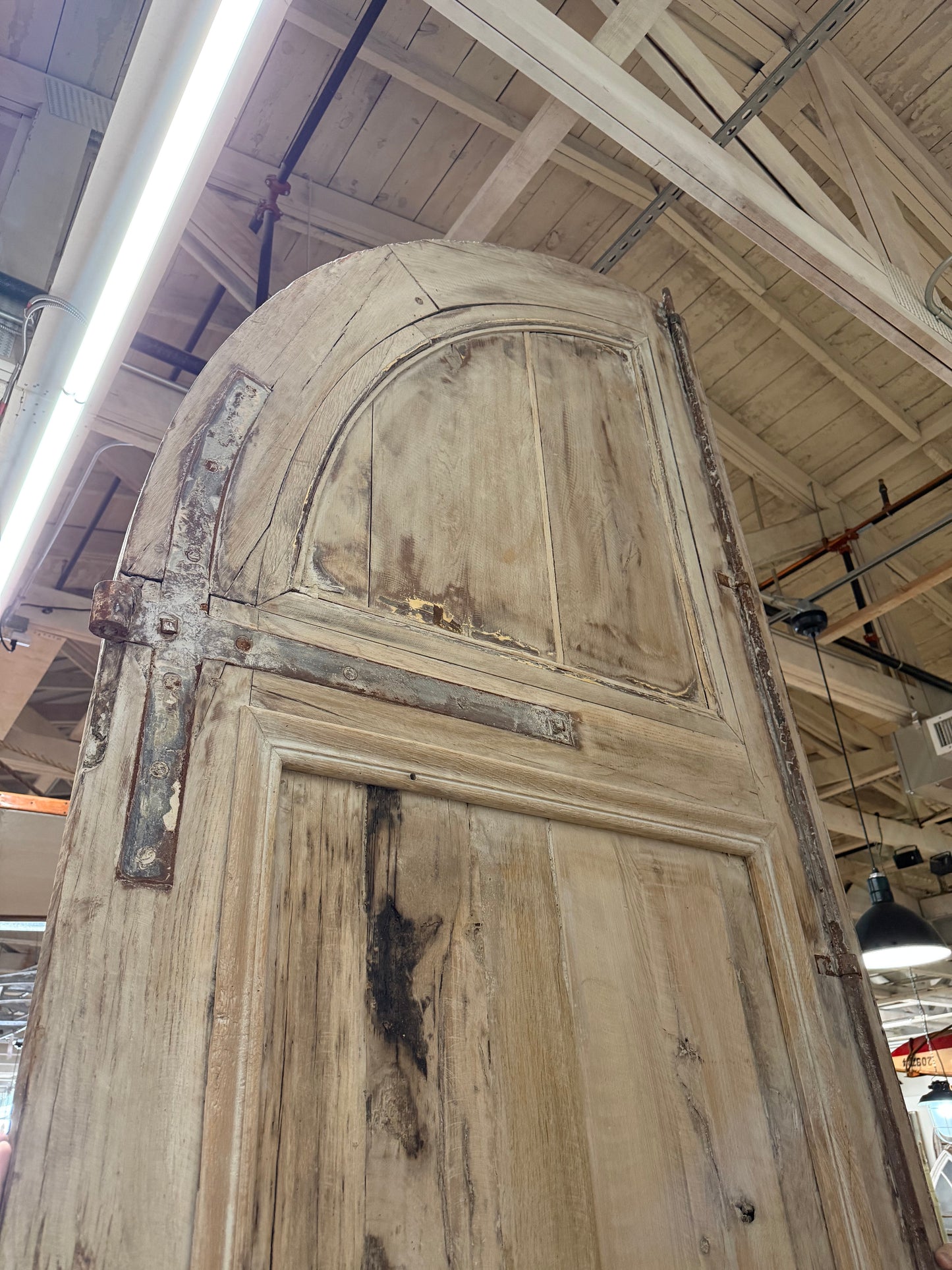 Pair of Washed Antique Wood 3 Panel Arched Doors