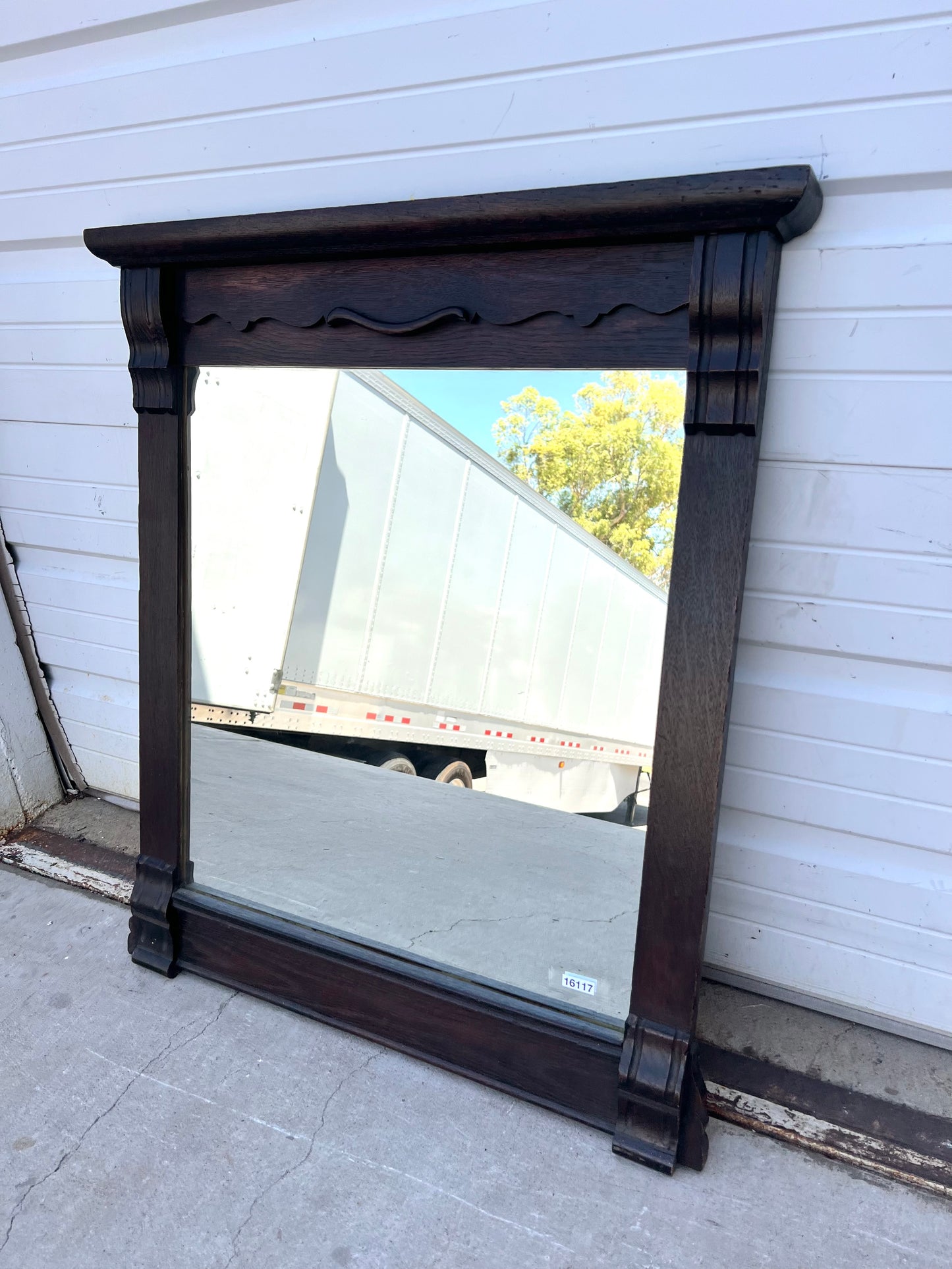 European Wood Framed Mirror with Scrolled Top