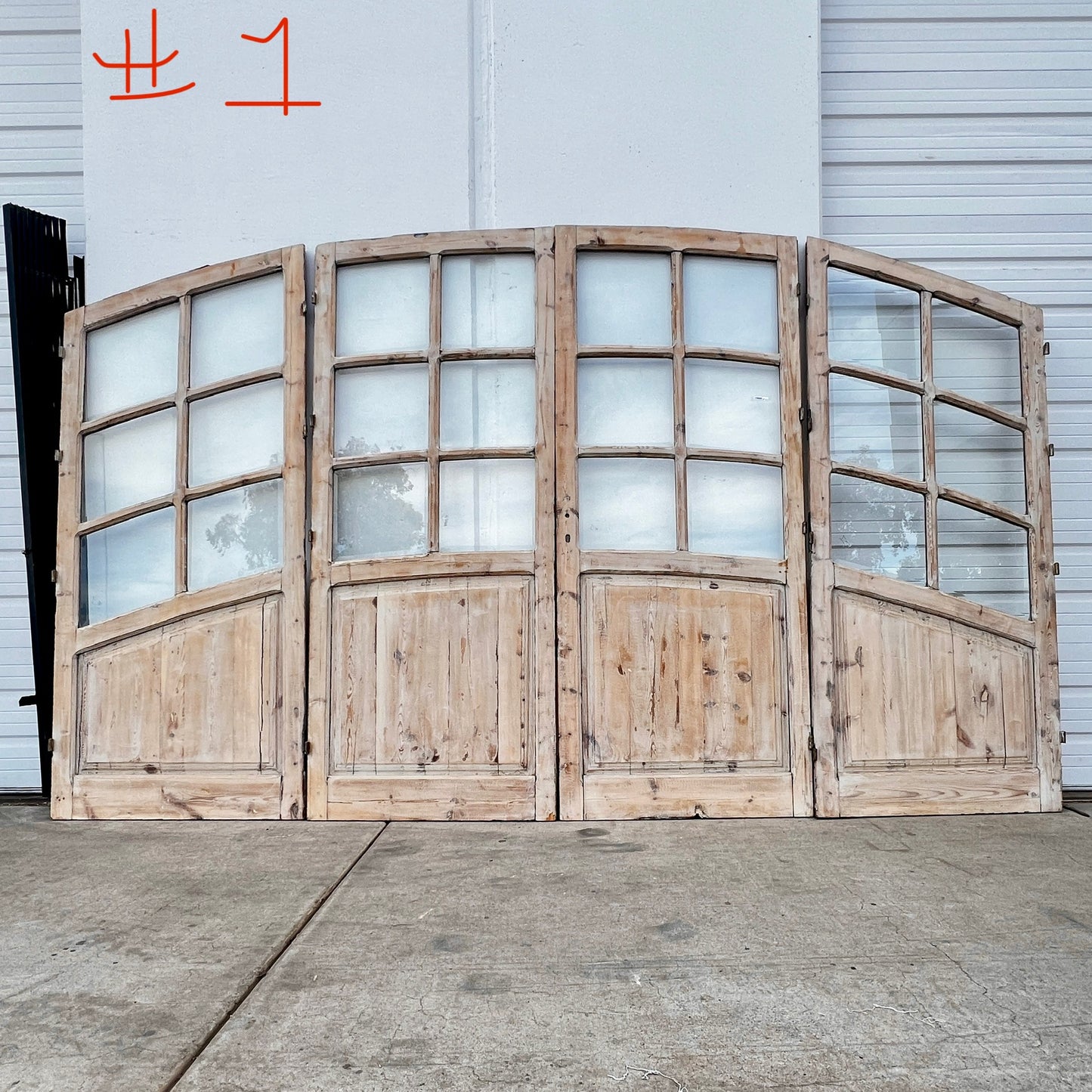 Set of Arched Washed Wood Doors w/24 Lites