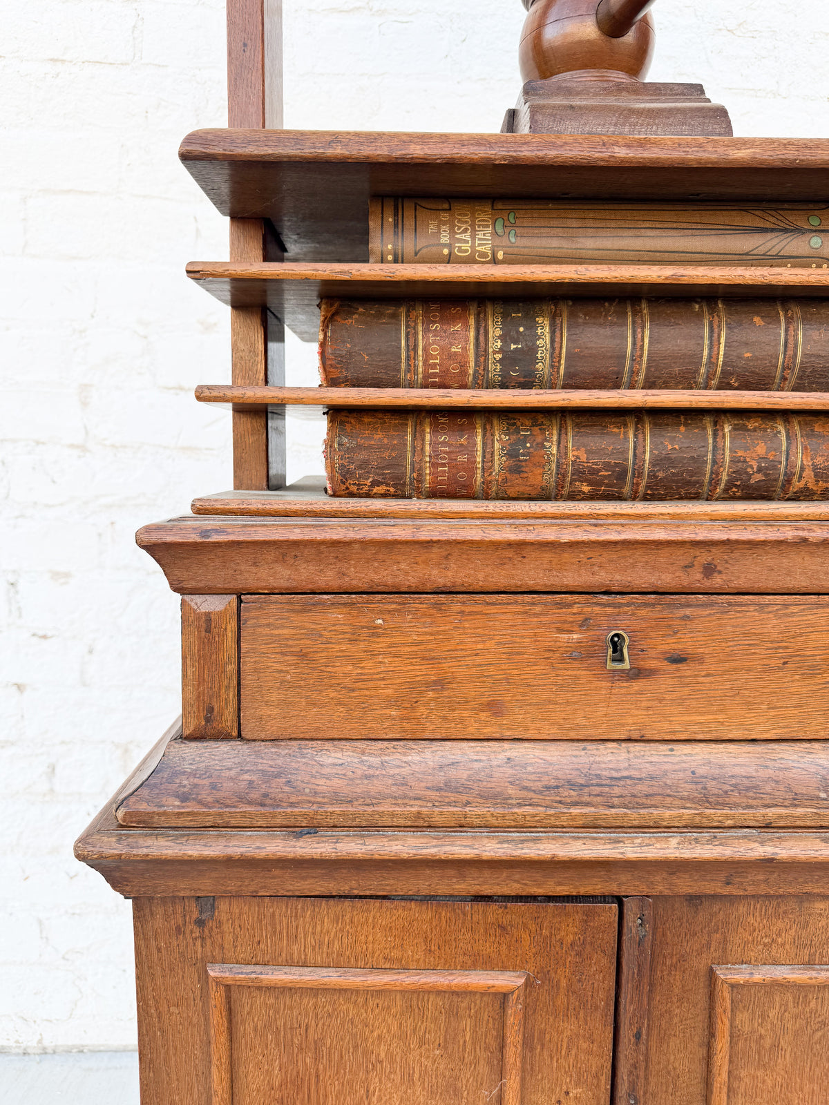 Antique Oak Screw Bookbinder Press with Cabinet Base