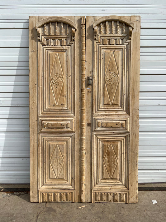 Pair of Washed Carved Wood Entrance Doors