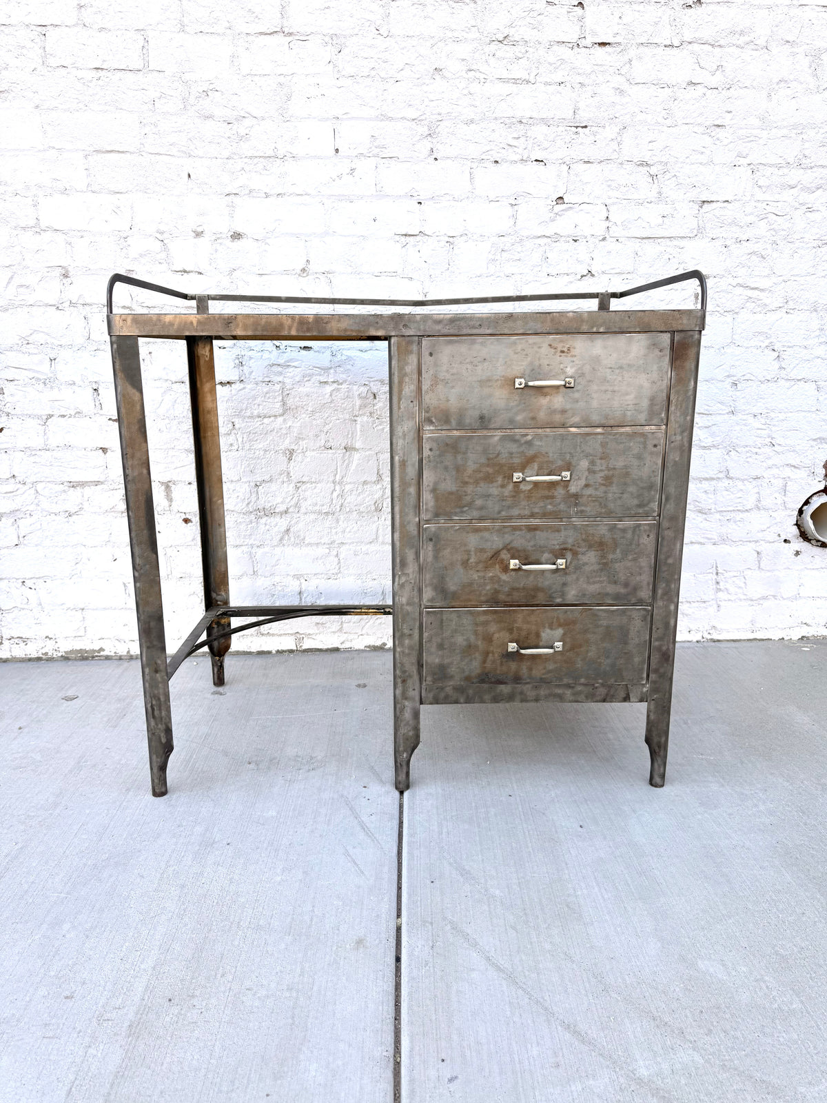 Vintage Industrial Metal Four-Drawer Factory Desk