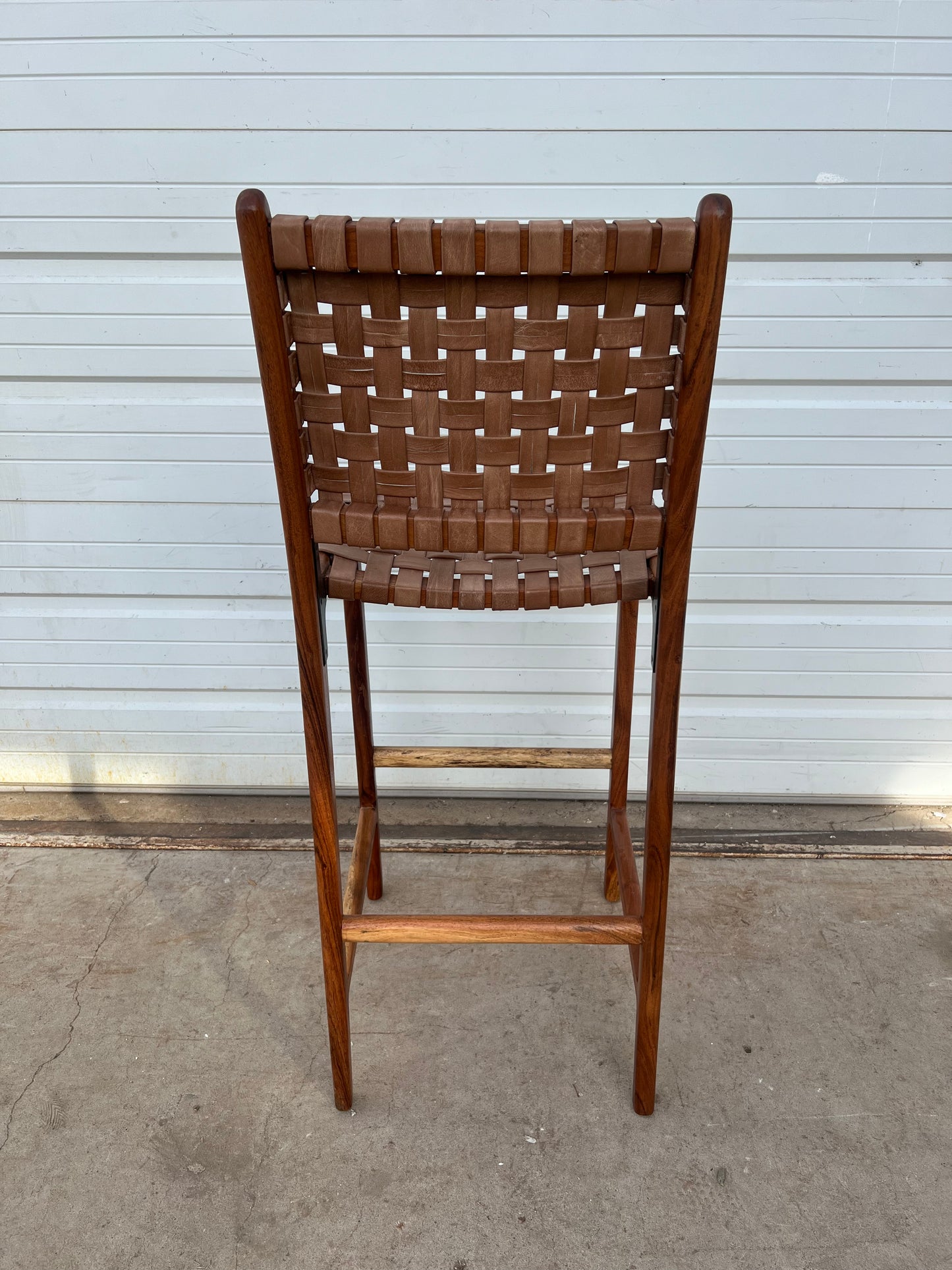 Bar Stool w/Woven Leather Seat and Back