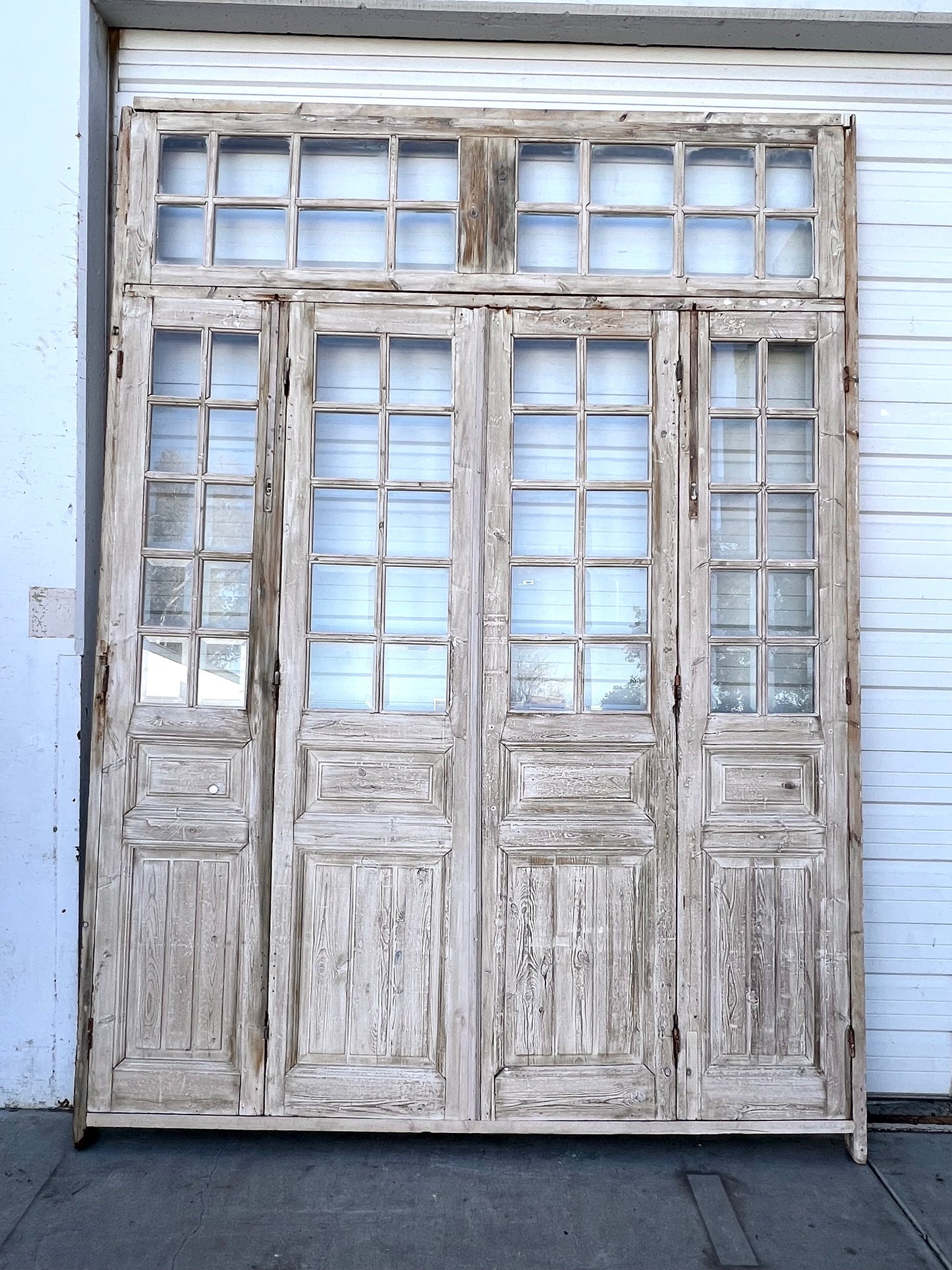Set of 4 Washed Wood Doors and Transom w/56 Lites