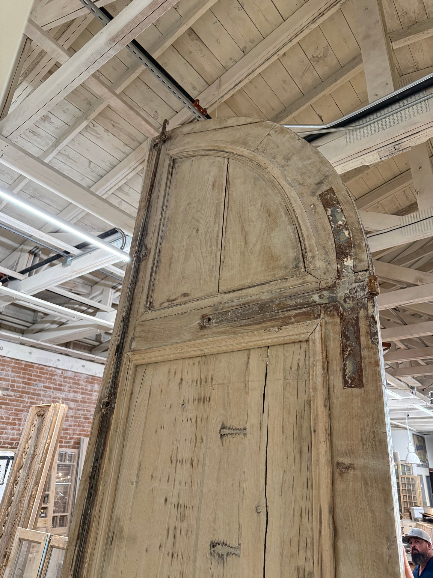 Pair of Washed Antique Wood 3 Panel Arched Doors